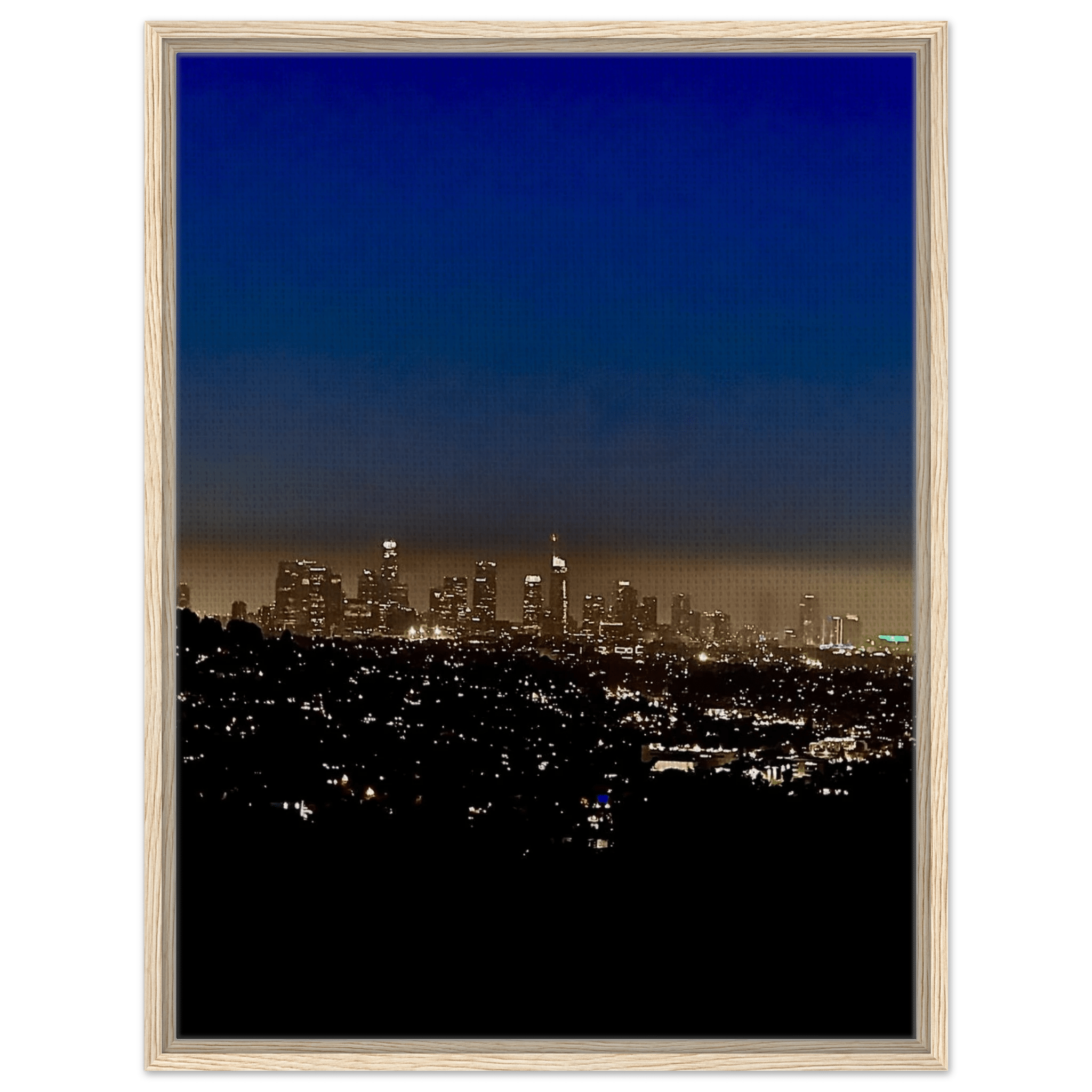 Premium wooden framed canvas of Los Angeles Downtown Nightglow, elegant home wall art, California cityscape print by My Store.