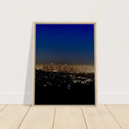 Premium wooden framed canvas print of Los Angeles Downtown Nightglow, elegant home wall art, California Studio Edition, 20x30 cm.