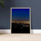 Premium wooden framed canvas print of Los Angeles downtown night glow, elegant home wall art, California studio edition, 20x30 cm.