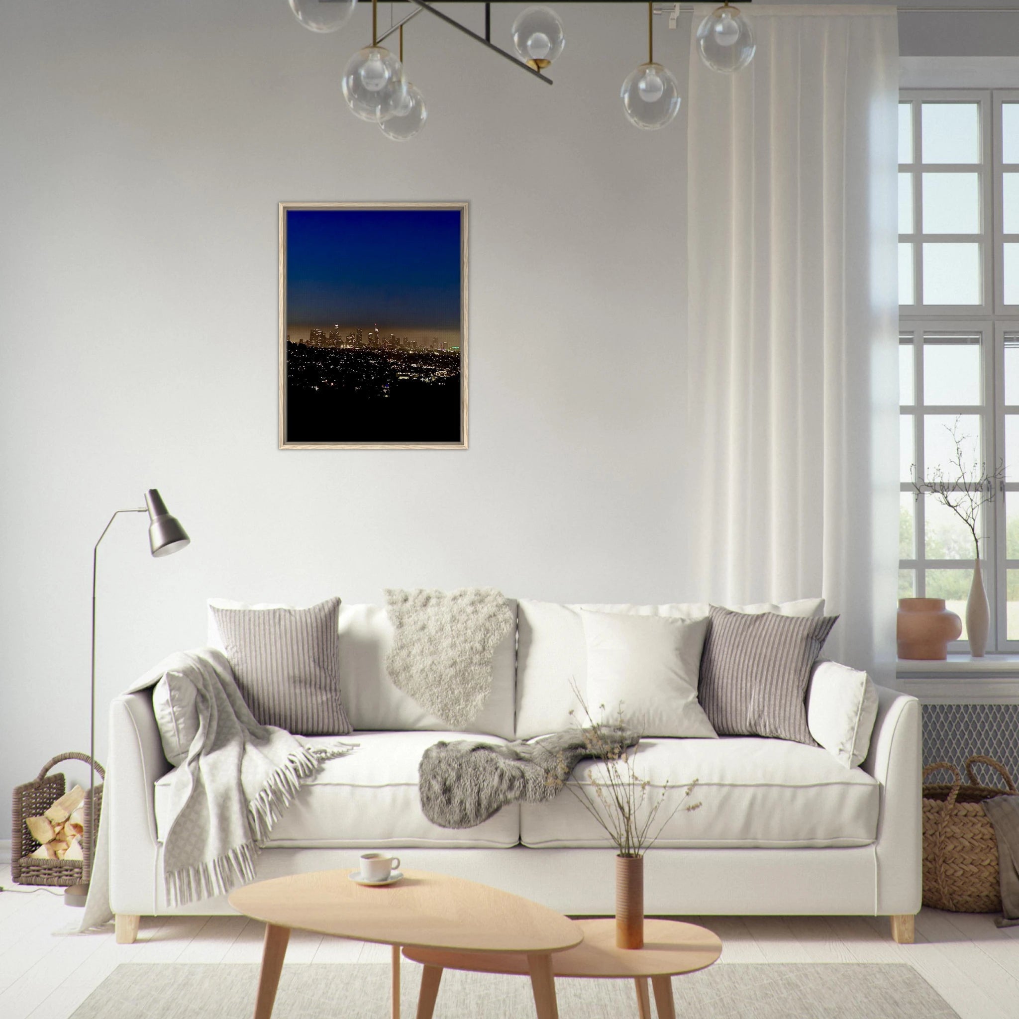Premium wooden framed canvas print of Los Angeles Downtown Nightglow, elegant home wall art, California Studio Edition.