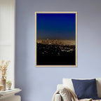Premium wooden framed canvas print of Los Angeles Downtown Nightglow, elegant wall art featuring California cityscape in studio edition.