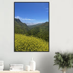 Wooden framed Malibu Canyon Wildflowers poster on museum-quality matte paper wall art, California studio edition print.