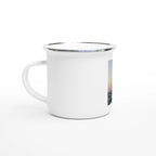 12oz enamel mug featuring a summer evening Marina del Rey print with vibrant colors and scenic marina view.