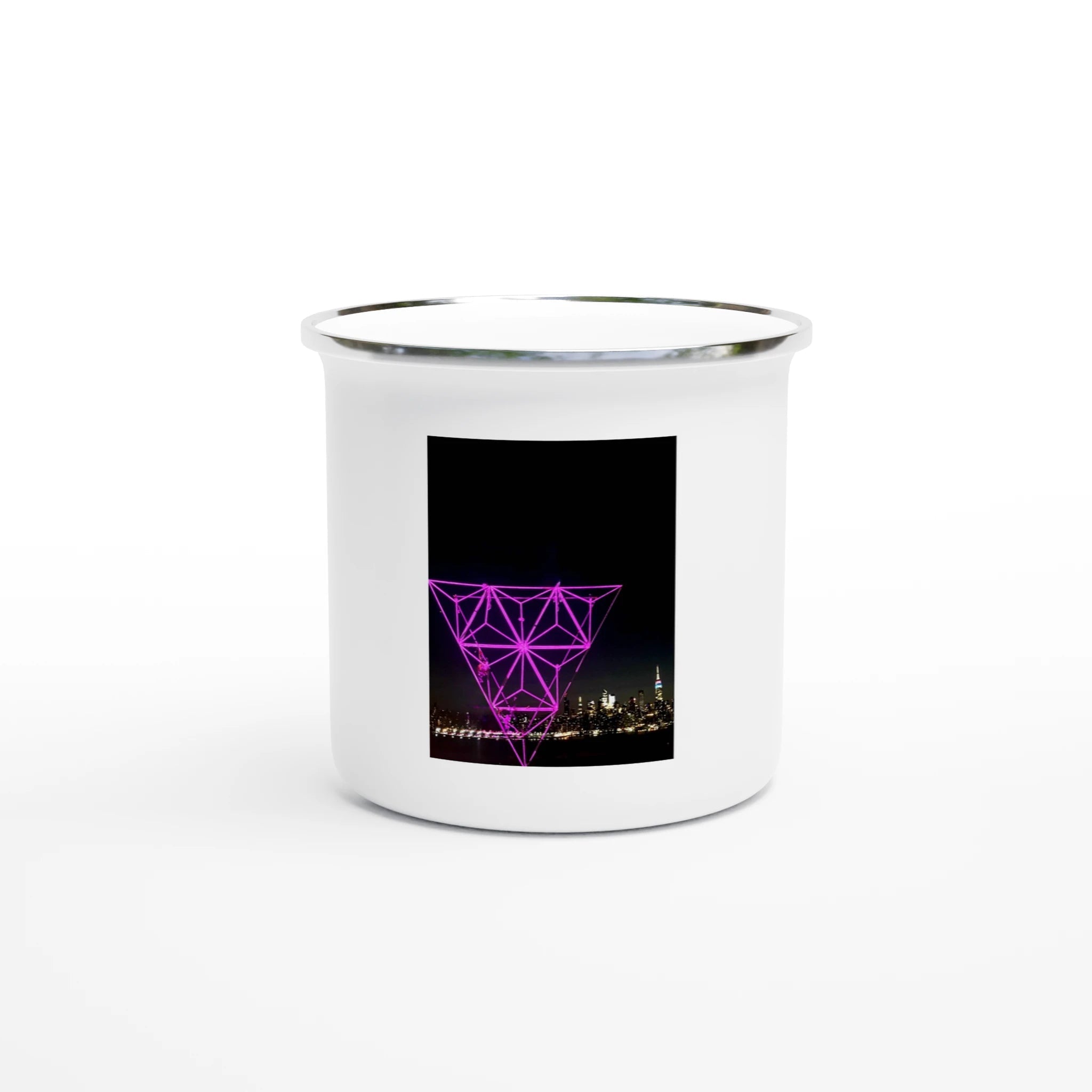 Festive NYC Skyline Enamel Mug – Purple Ornament Holiday Design - CaliCuration