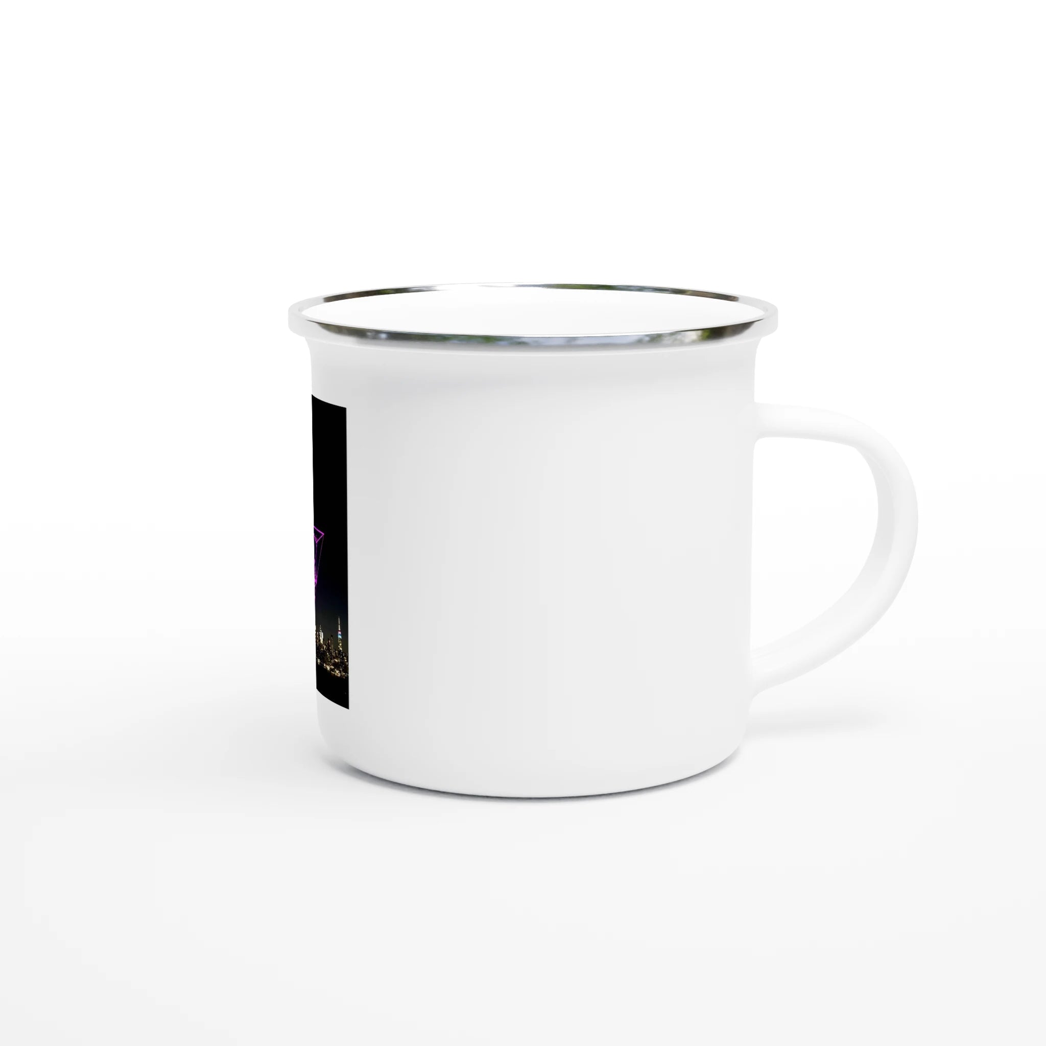 Festive NYC Skyline Enamel Mug – Purple Ornament Holiday Design - CaliCuration