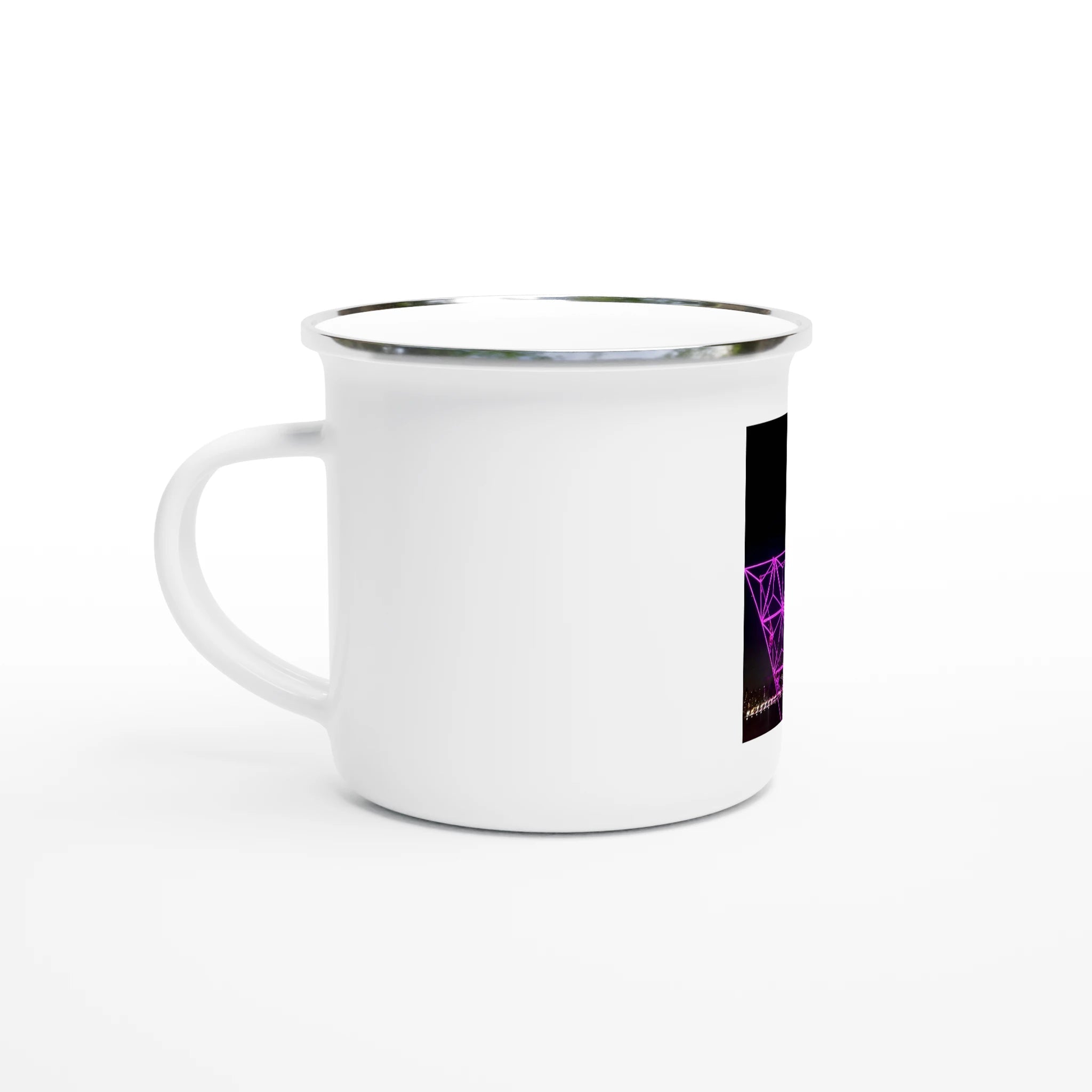 Festive NYC Skyline Enamel Mug – Purple Ornament Holiday Design - CaliCuration