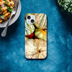 Fall Harvest pumpkin and gourd phone case for iPhone 15 Plus featuring rustic autumn farmhouse print, made of durable print material.