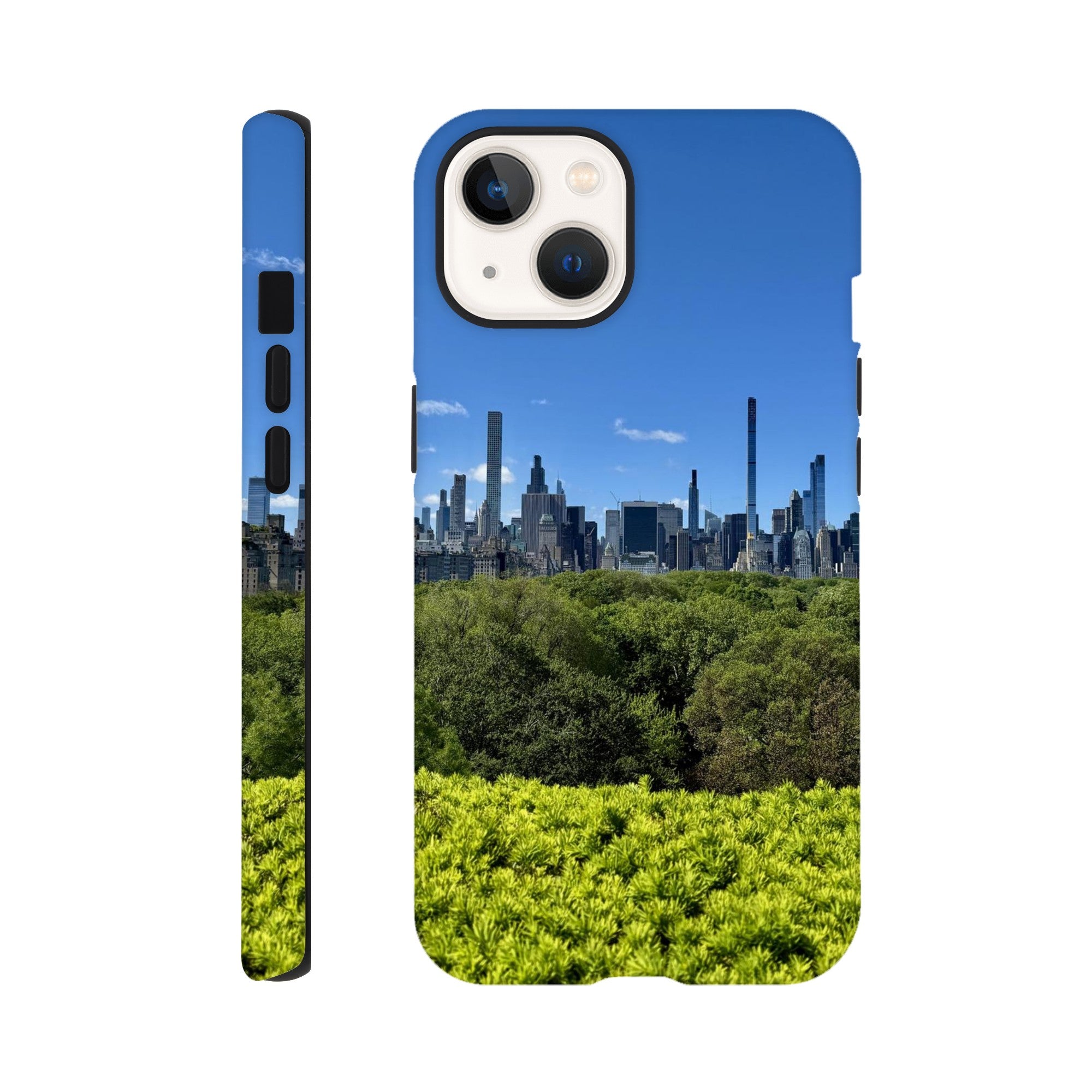 NYC Central Park skyline tough phone case with summer vibes for all iPhone models, featuring vibrant cityscape print.