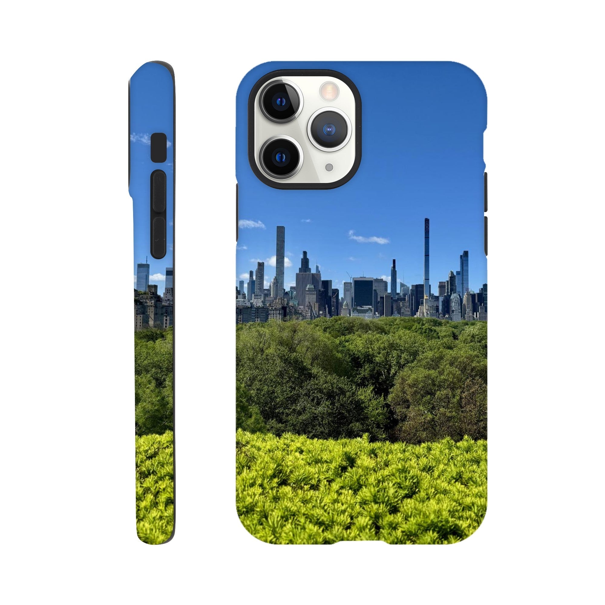 NYC Central Park skyline tough phone case with summer vibes for all iPhone models, featuring a vibrant cityscape design.