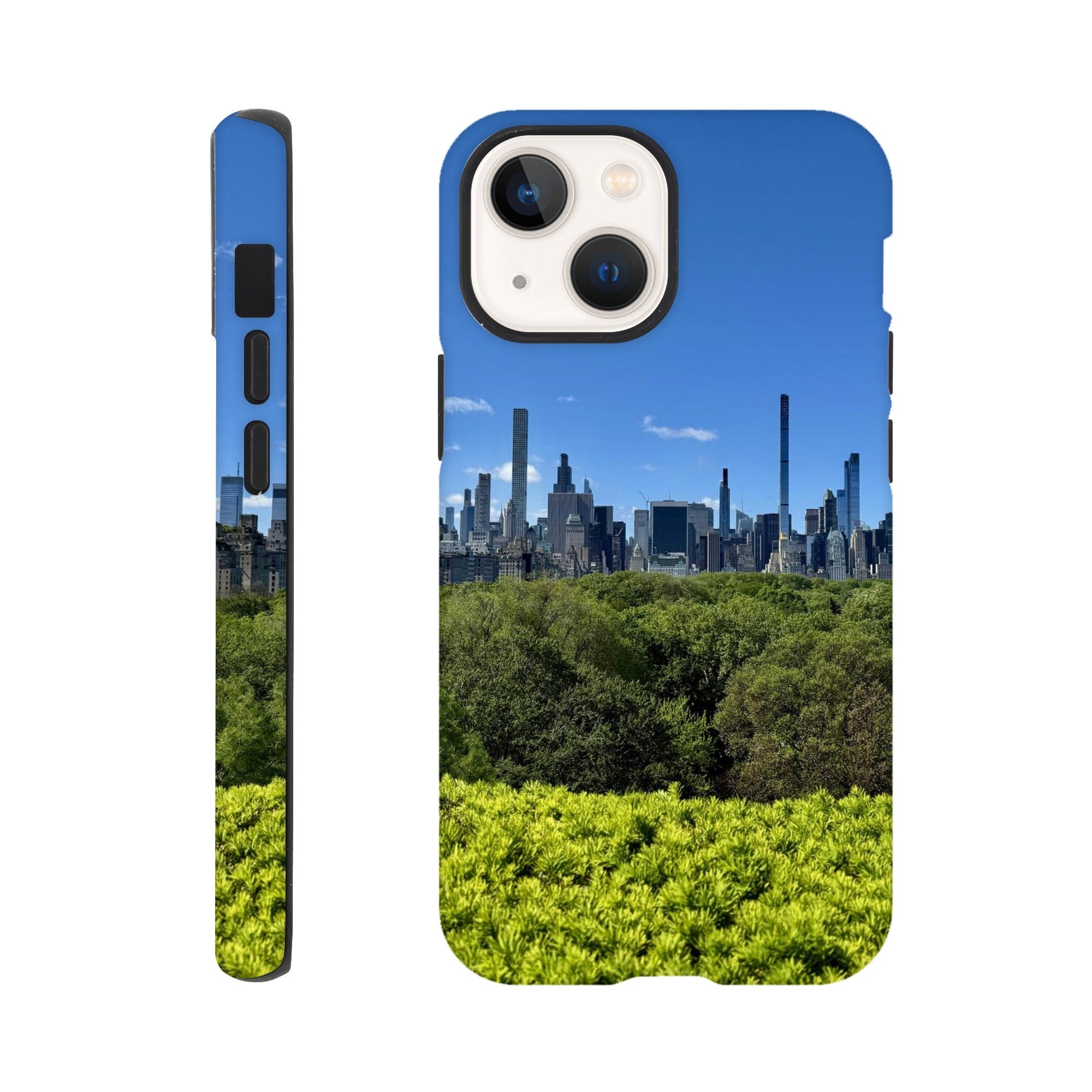 NYC Central Park Skyline tough phone case with summer vibes for all iPhone models, featuring a vibrant cityscape print.
