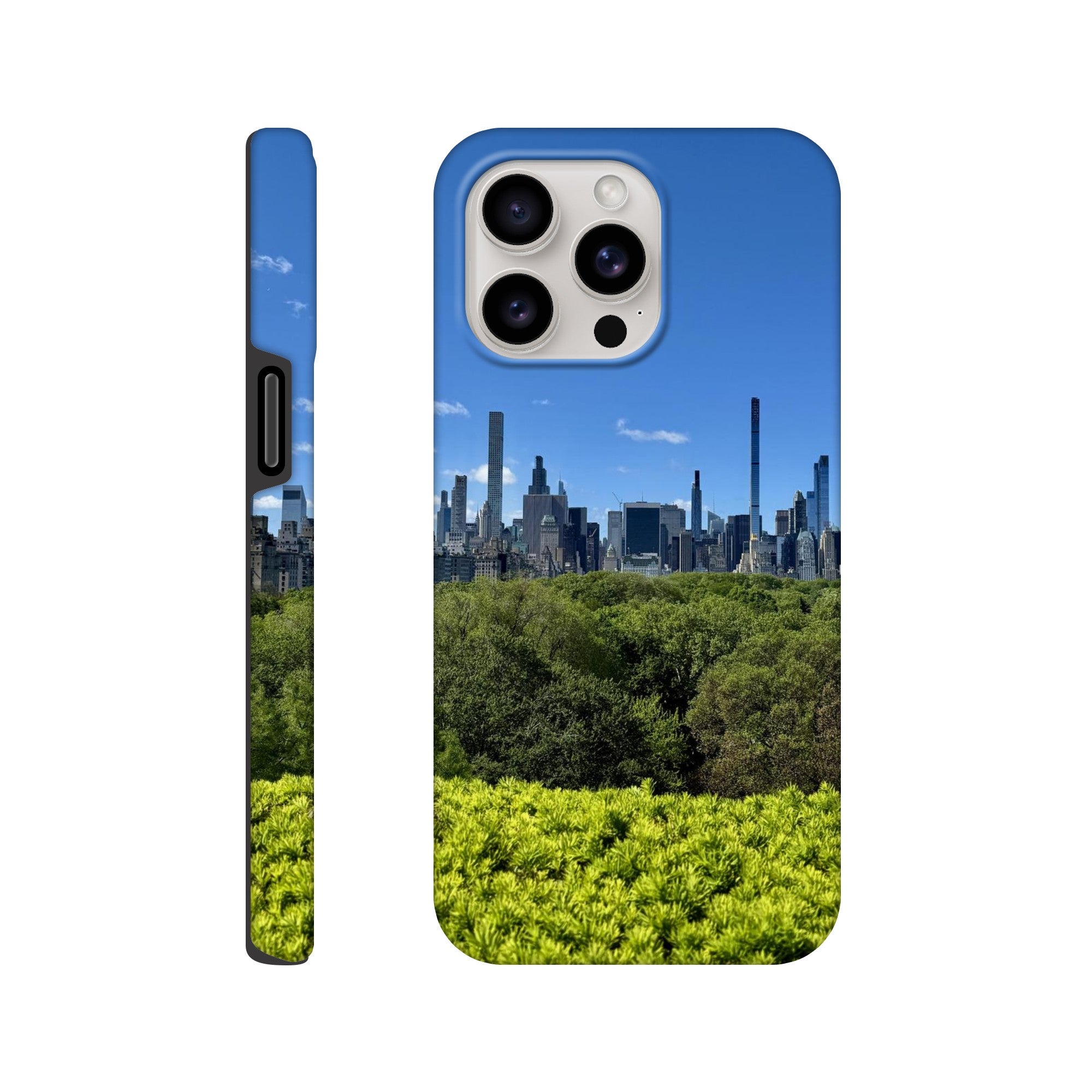 Durable NYC Central Park Skyline phone case for iPhone models featuring summer vibes and vibrant cityscape print.