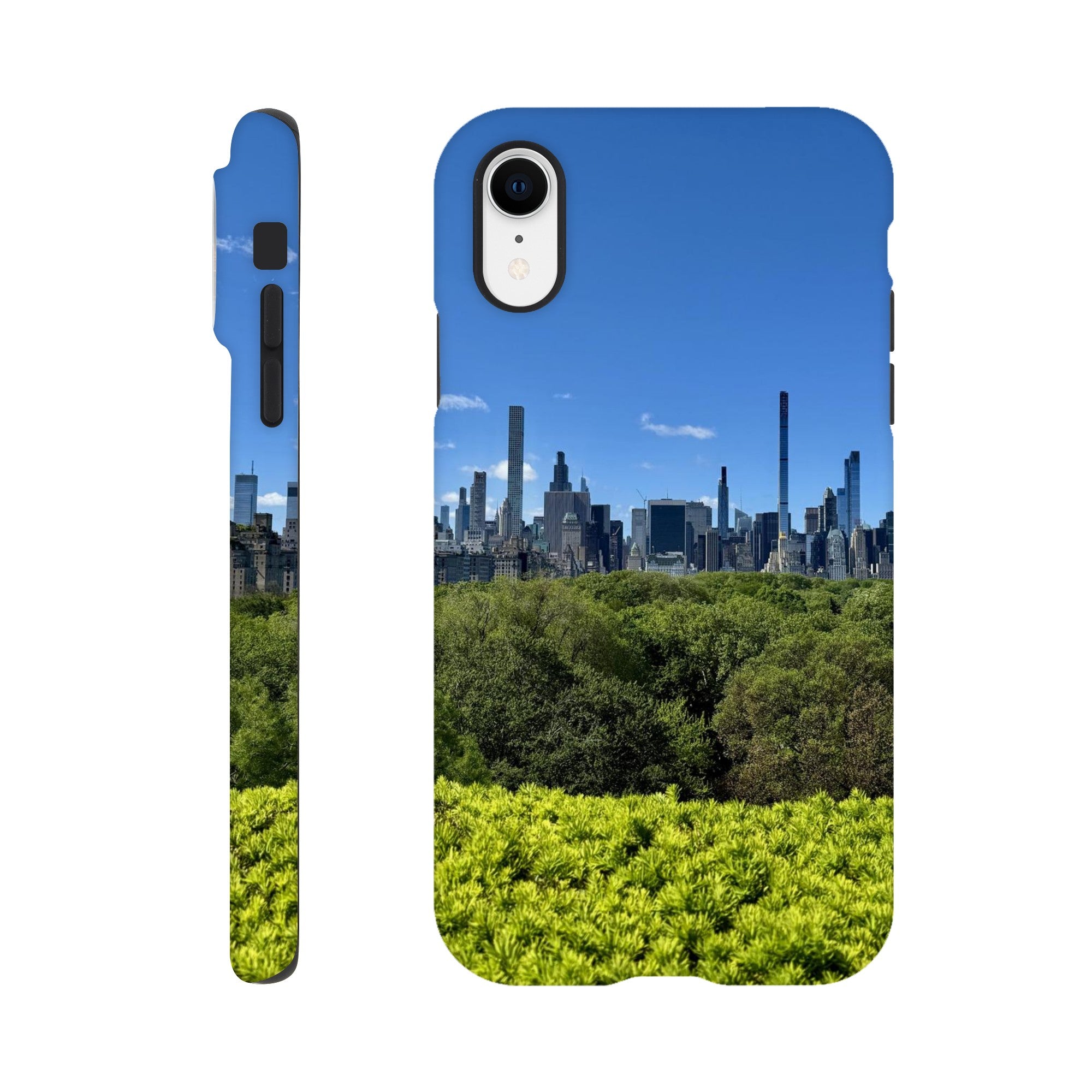 NYC Central Park Skyline tough phone case with summer vibes for all iPhone models, featuring vibrant cityscape print.