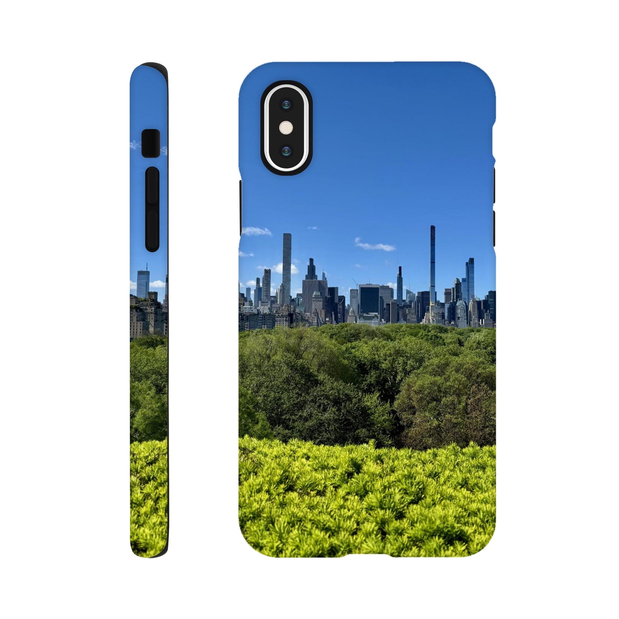 NYC Central Park Skyline tough phone case with summer vibes for all iPhone models, featuring vibrant cityscape and durable print material.