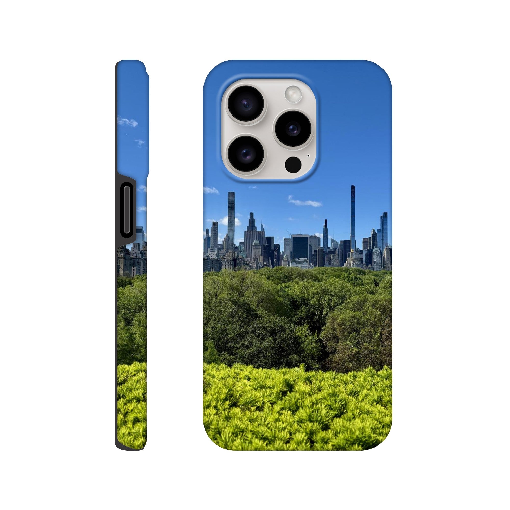 NYC Central Park Skyline tough phone case with summer vibes, compatible with all iPhone models, featuring vibrant cityscape print.