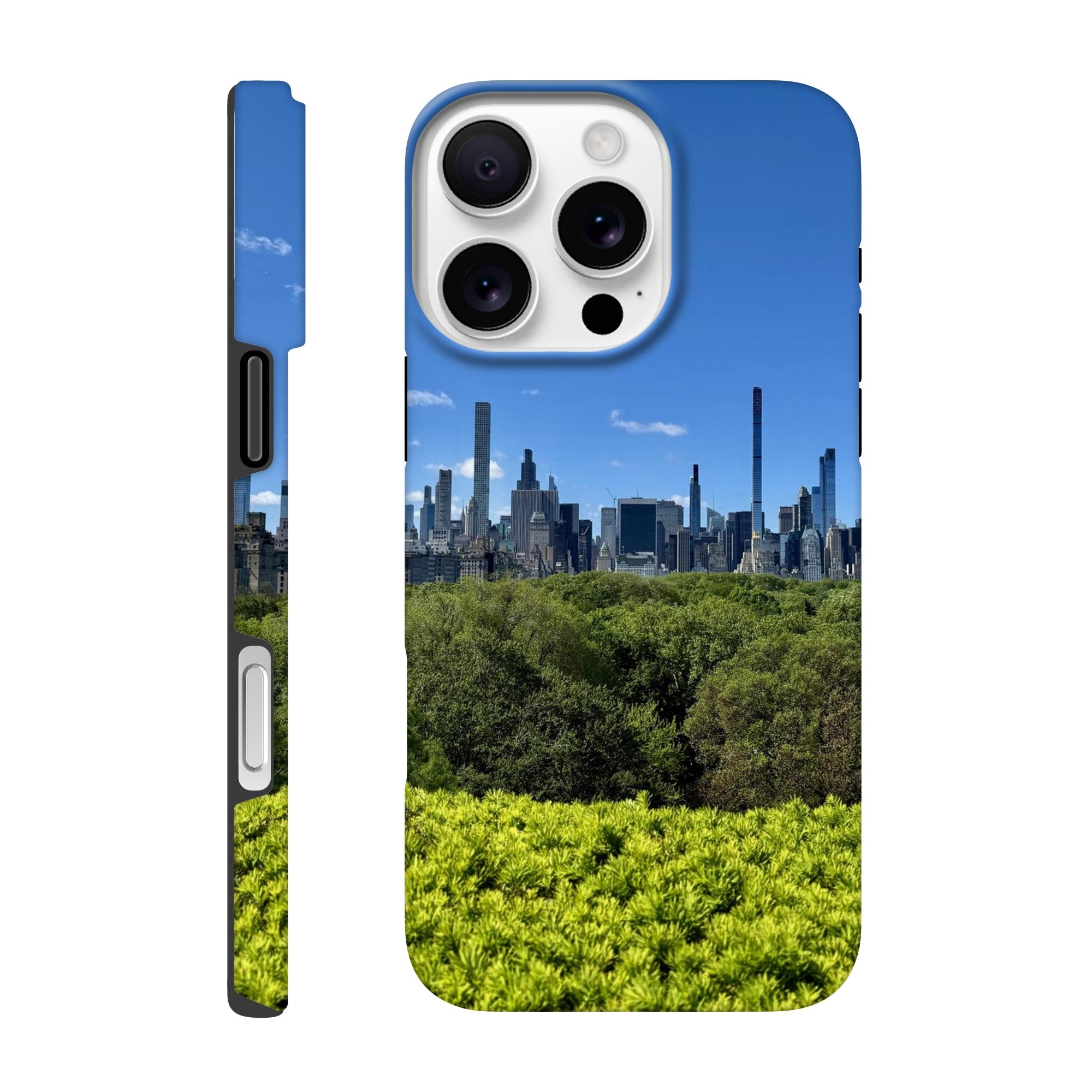 NYC Central Park skyline tough phone case with summer vibes for all iPhone models, featuring vibrant cityscape print.