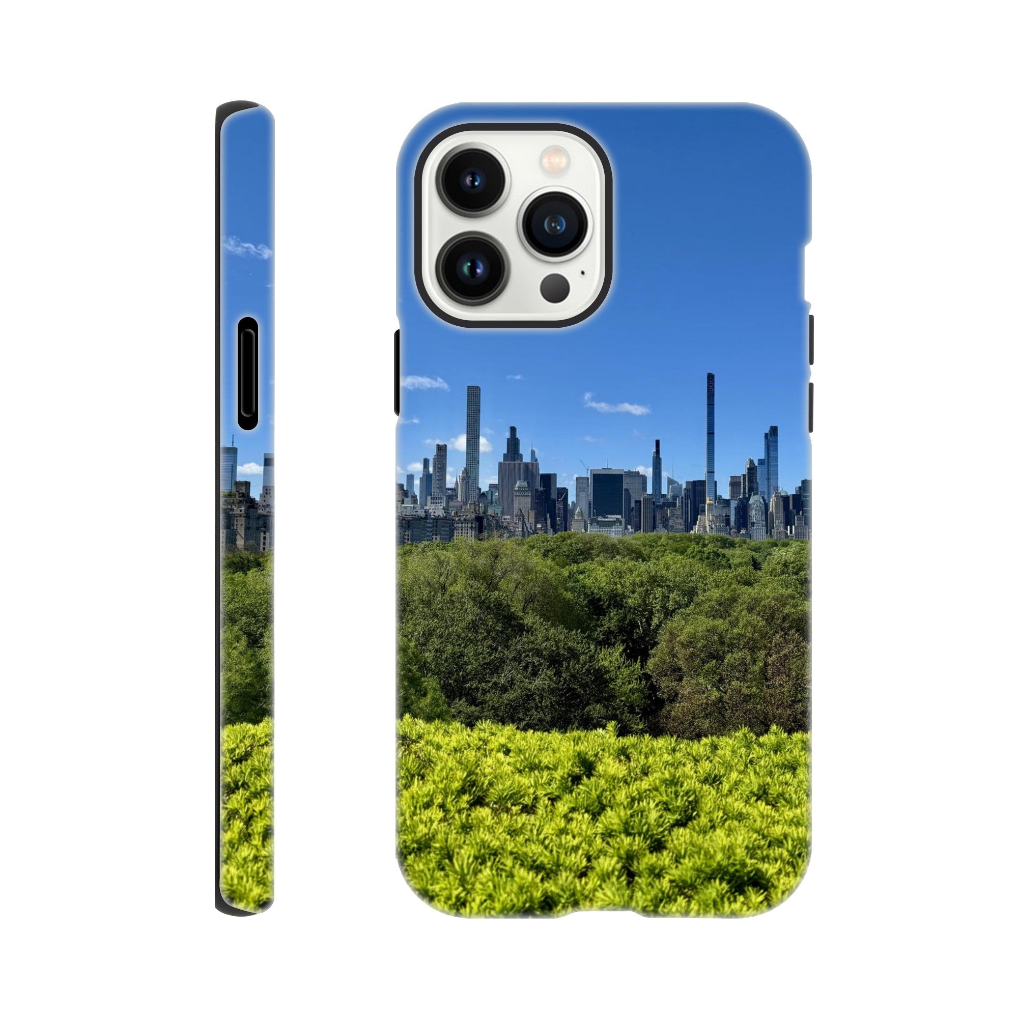 NYC Central Park Skyline tough phone case with summer vibes, designed for all iPhone models, featuring vibrant cityscape print.