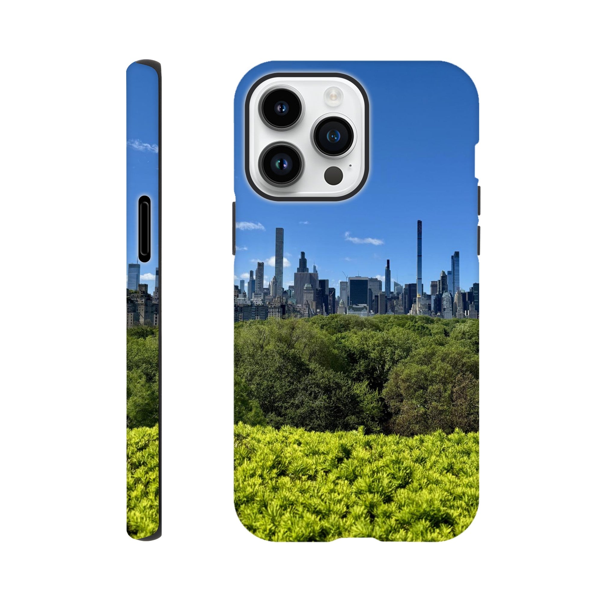 NYC Central Park Skyline tough phone case with summer vibes design for all iPhone models, featuring vibrant cityscape imagery.