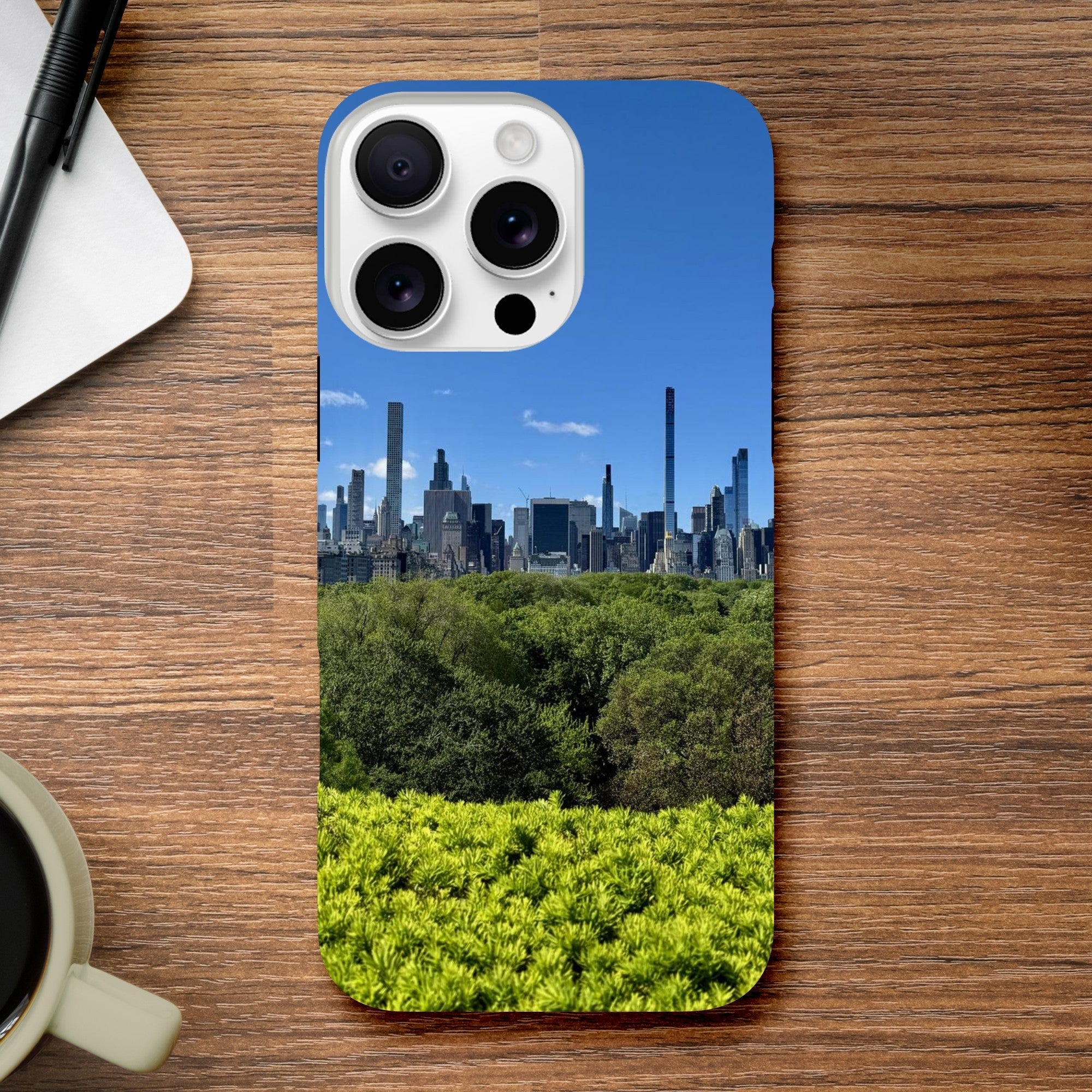 NYC Central Park Skyline tough phone case with summer vibes for all iPhone models, featuring vibrant cityscape print.