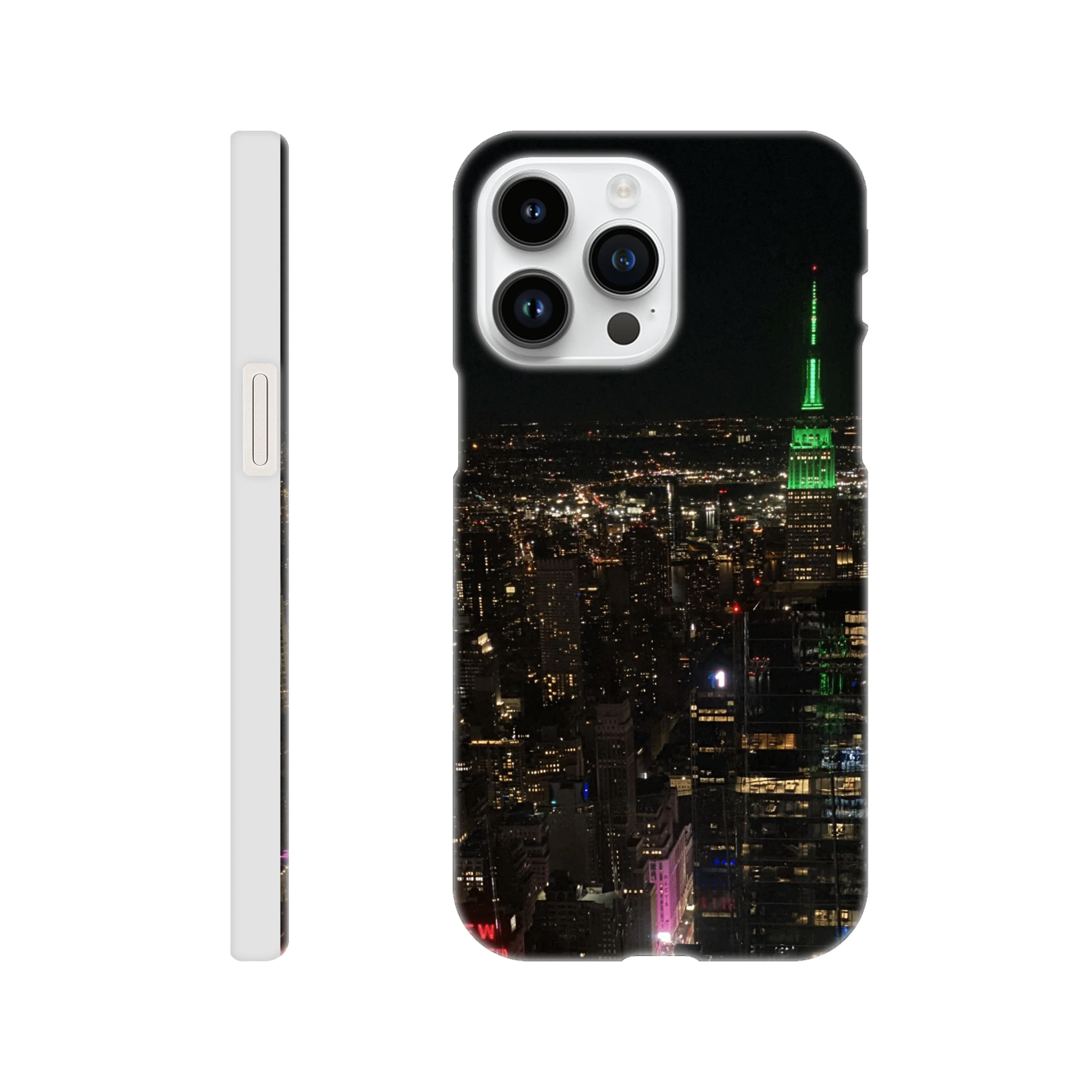 NYC skyline night phone case for iPhone 16 Pro Max featuring a sleek slim design and durable protection in print material.