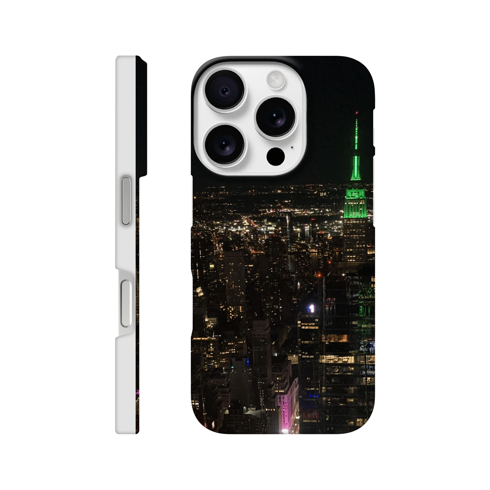 NYC Skyline night phone case for iPhone 16 Pro Max, featuring a sleek slim design and durable protection, made with print material.