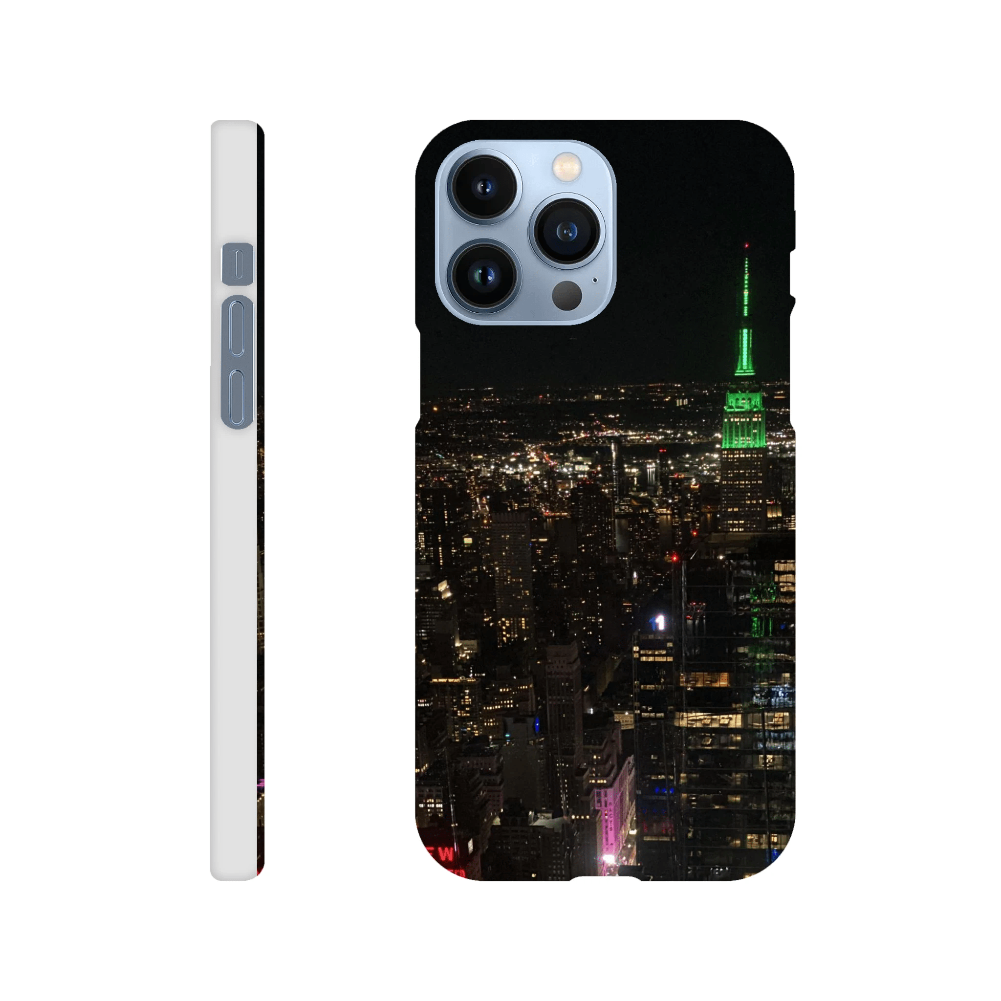 NYC Skyline night phone case for iPhone 16 Pro Max, featuring a sleek slim design and durable print material for protection.