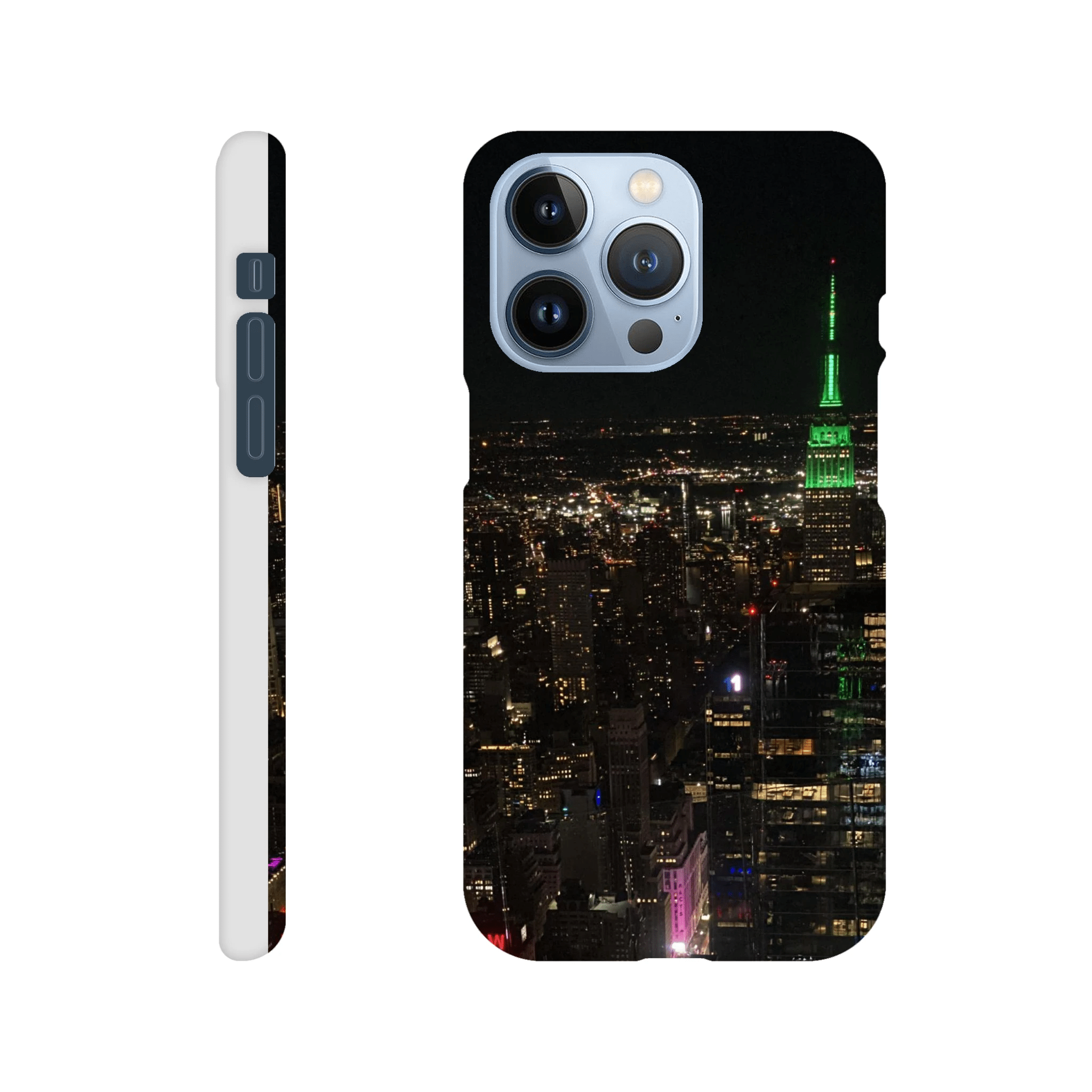 NYC skyline night phone case for iPhone 16 Pro Max, featuring a sleek slim design and durable print material.