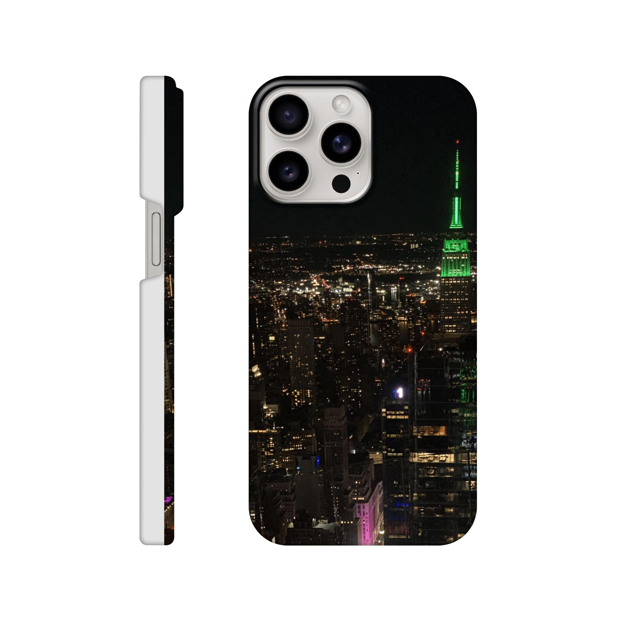 NYC Skyline night phone case for iPhone 16 Pro Max, slim design with durable protection, featuring city skyline print.