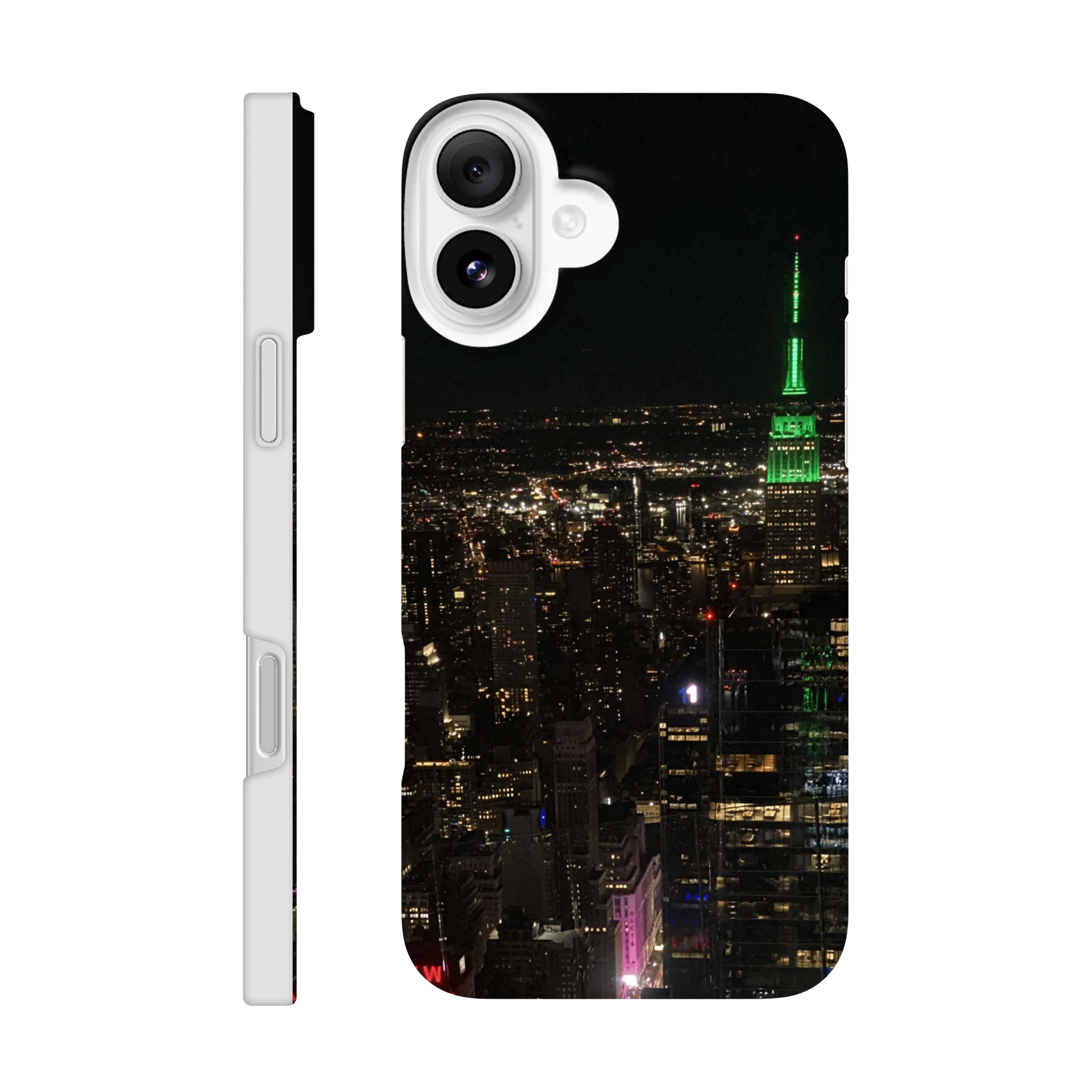 NYC Skyline night phone case for iPhone 16 Pro Max featuring a sleek slim design and durable print material.