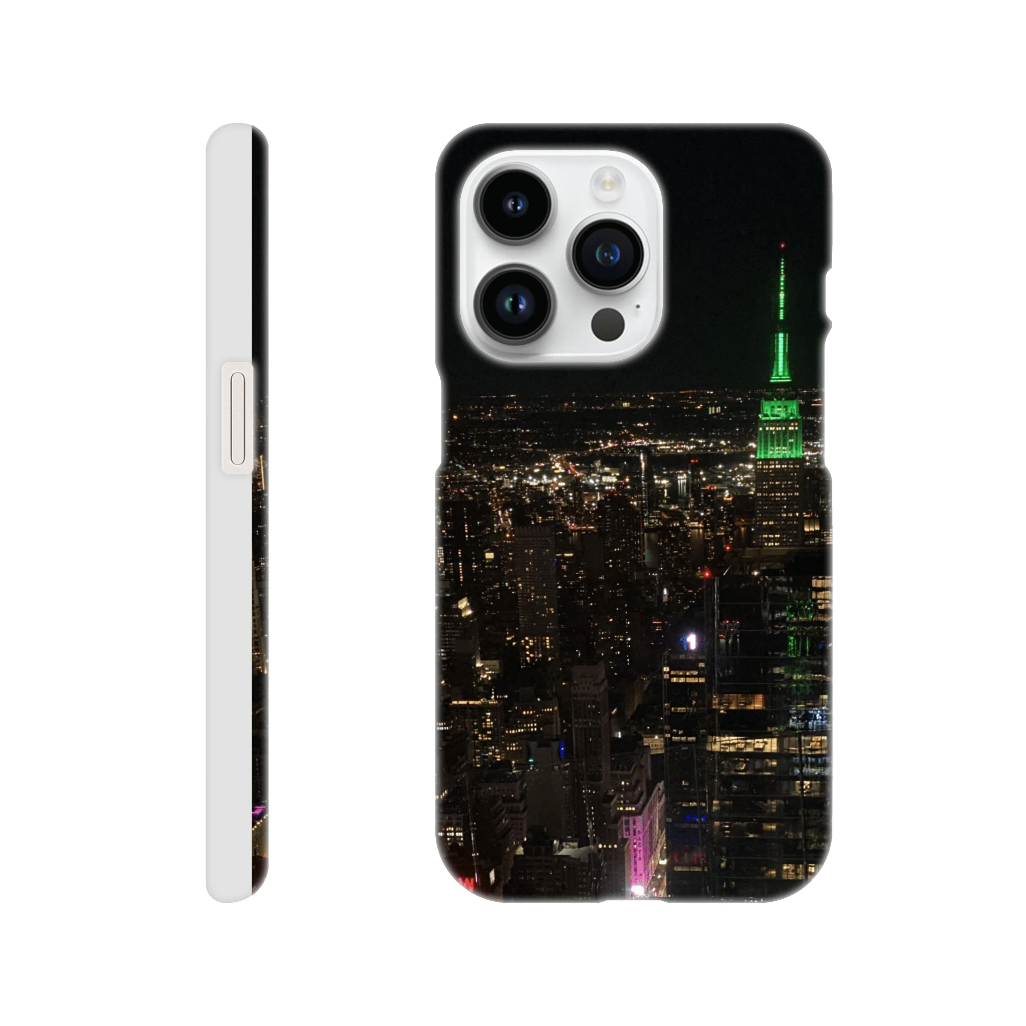 NYC Skyline night phone case for iPhone 16 Pro Max, slim design with durable protection, featuring cityscape print.