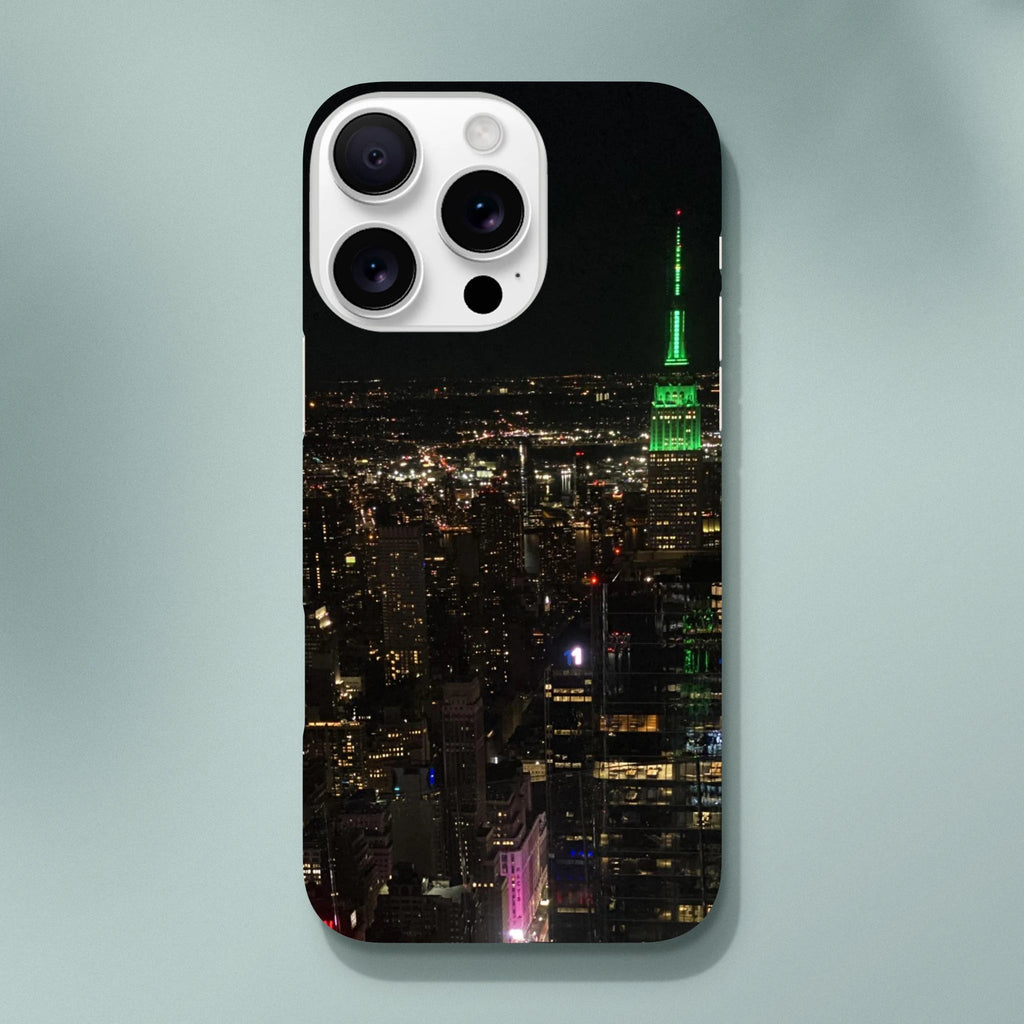 NYC Skyline night print phone case for iPhone 16 Pro Max, slim design with durable protection and sleek style.