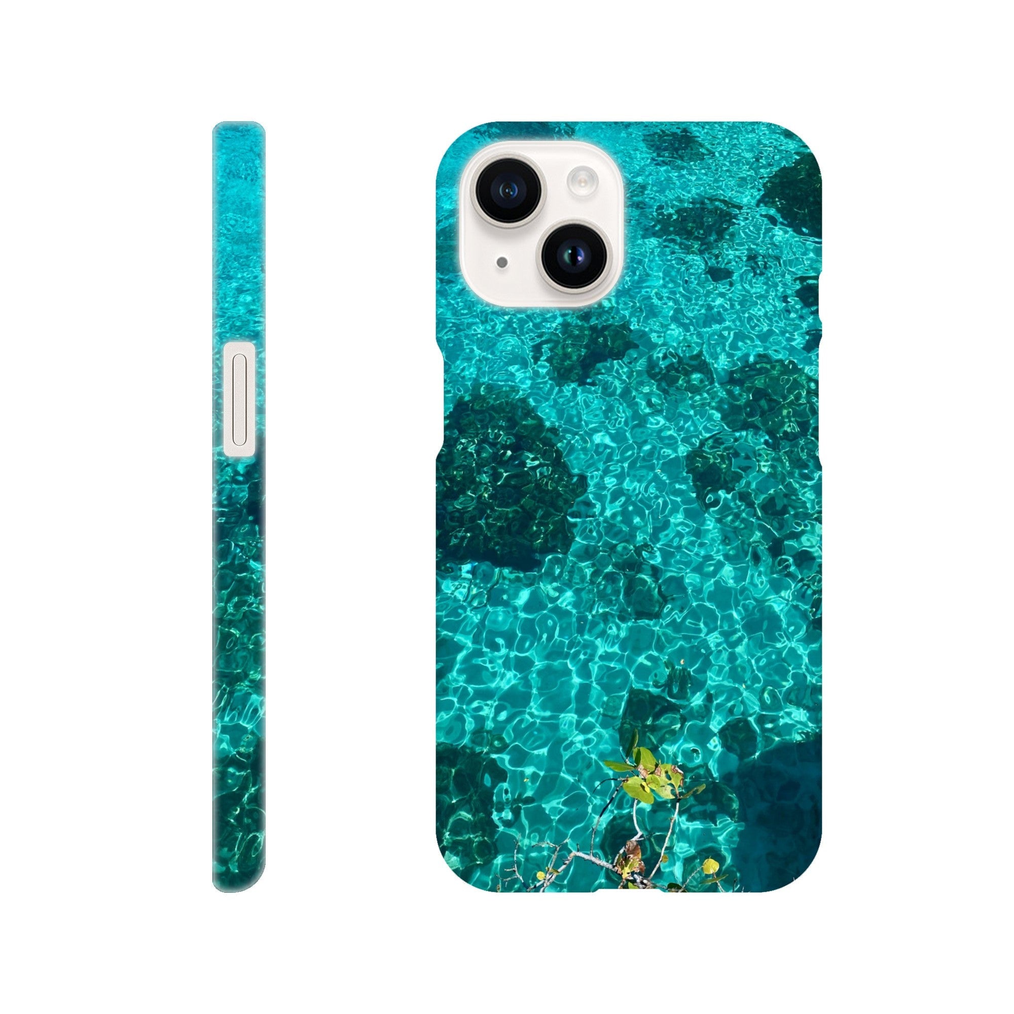 Blue slim iPhone 16 Pro Max case with beach-themed artistic print, durable and trendy phone cover by My Store.