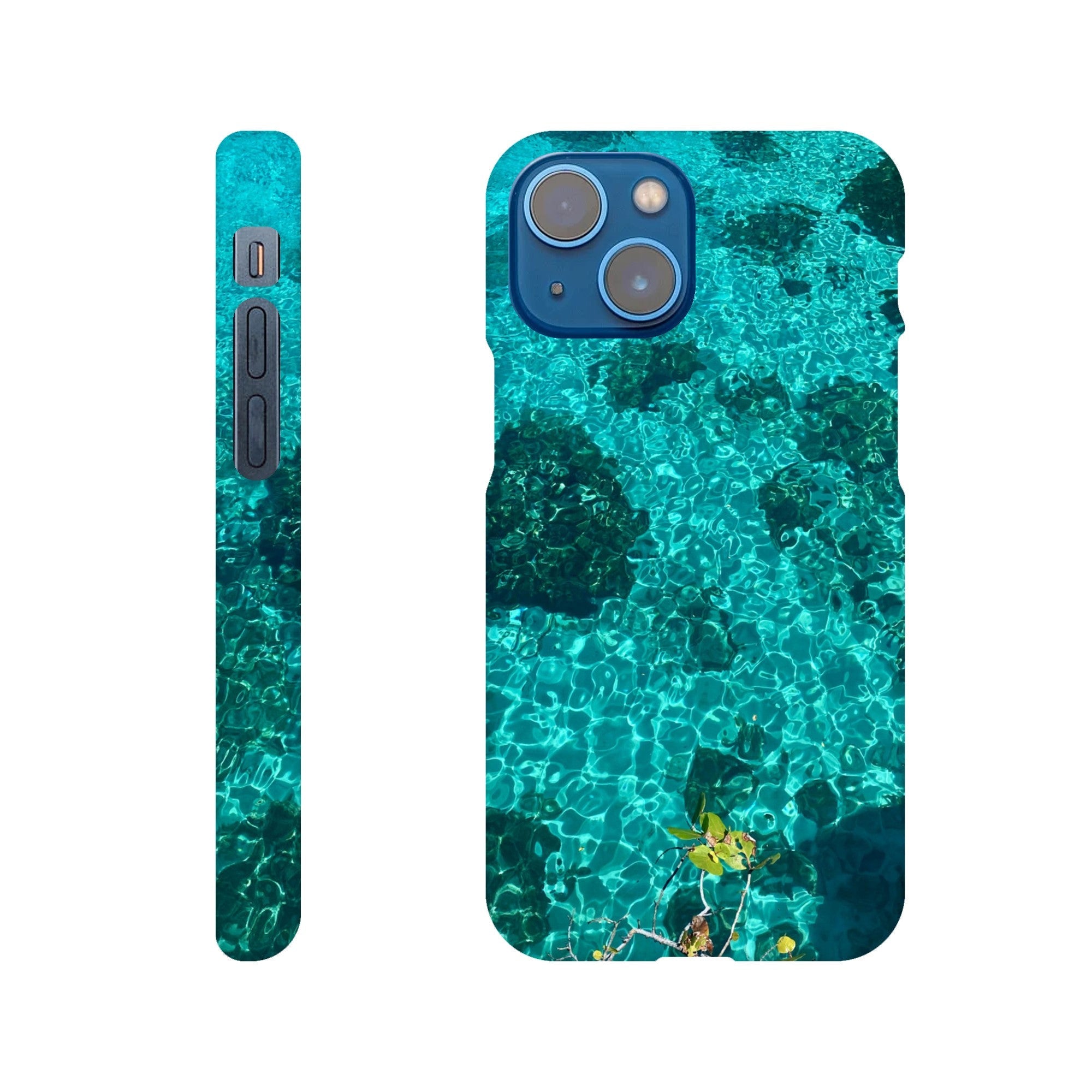 Blue slim iPhone 16 Pro Max case with artistic beach print, durable and trendy, ideal gift for her, from My Store.
