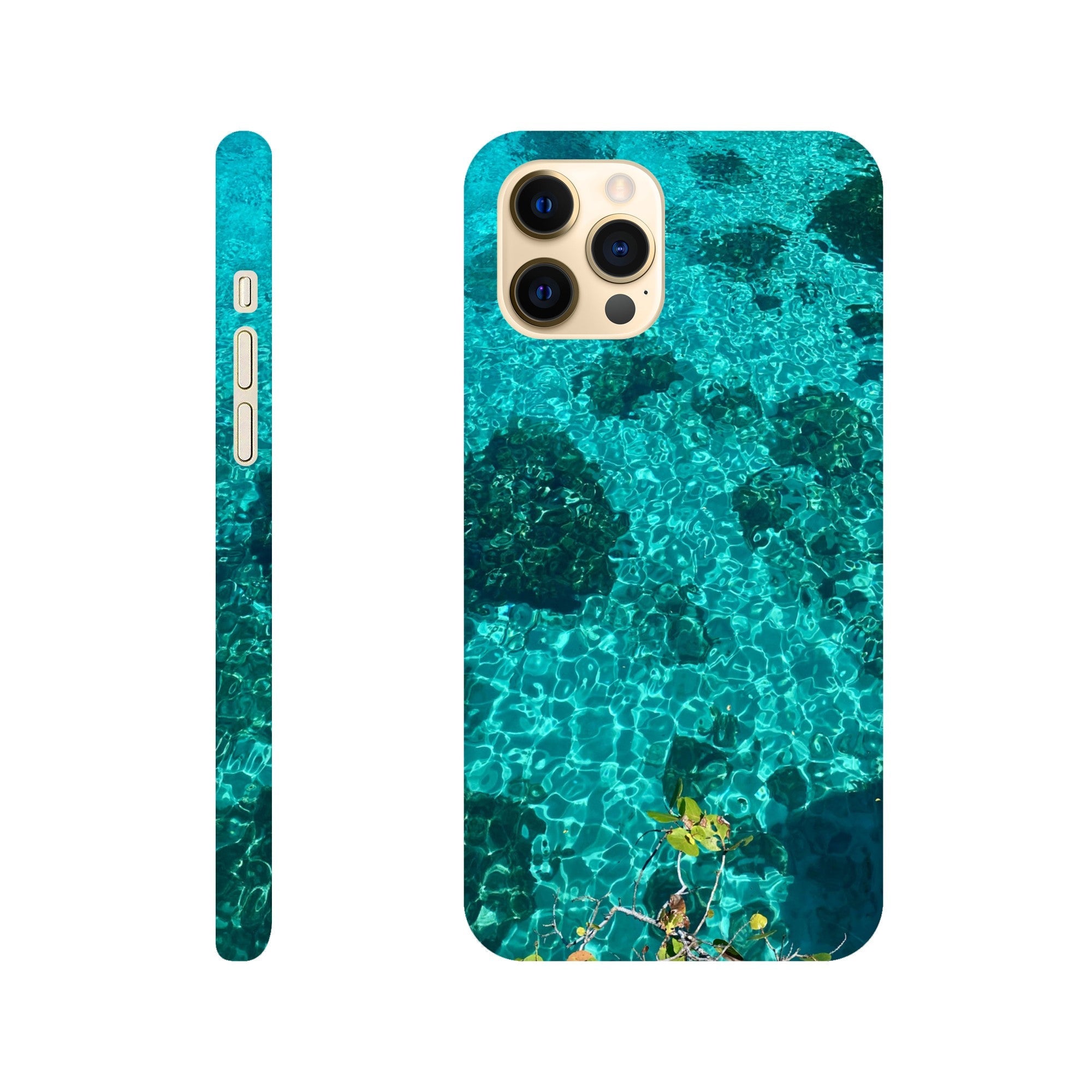 Blue slim iPhone 16 Pro Max cover with beach print, artistic design, durable material, trendy gift for her, by My Store.