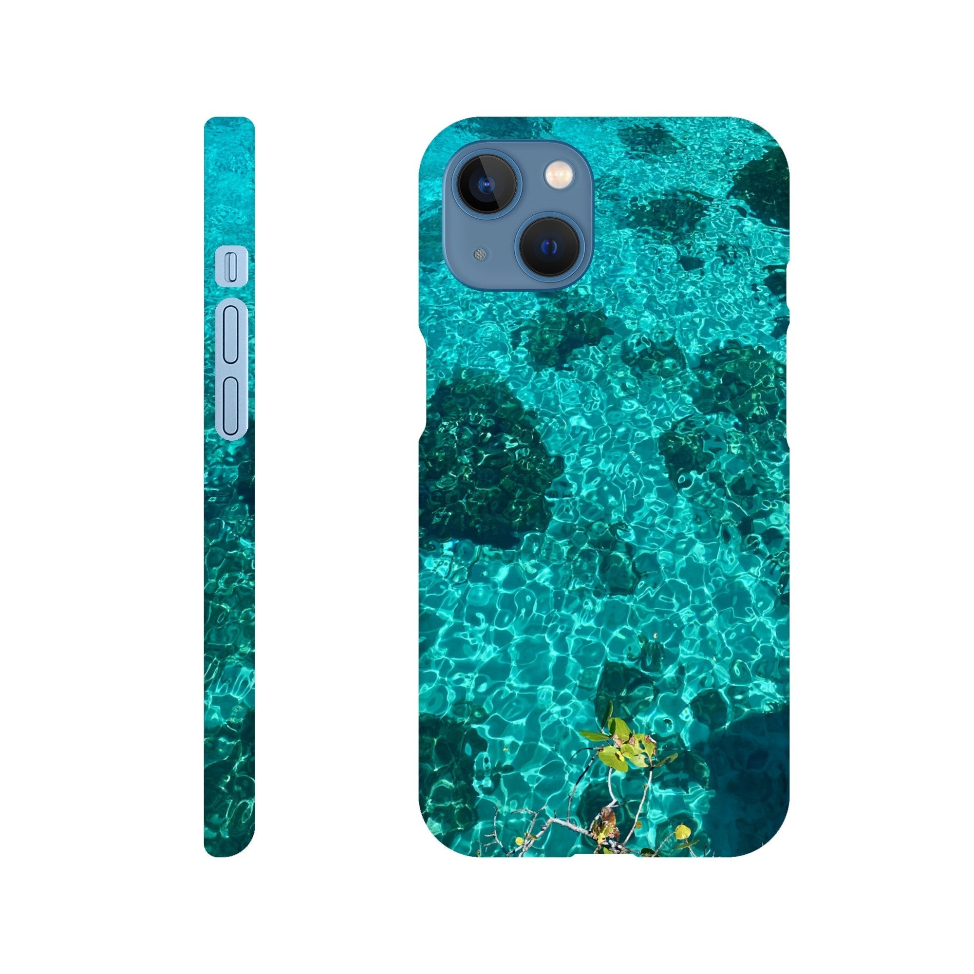 Blue slim iPhone 16 Pro Max case with artistic beach design, durable print material, perfect trendy gift for her.