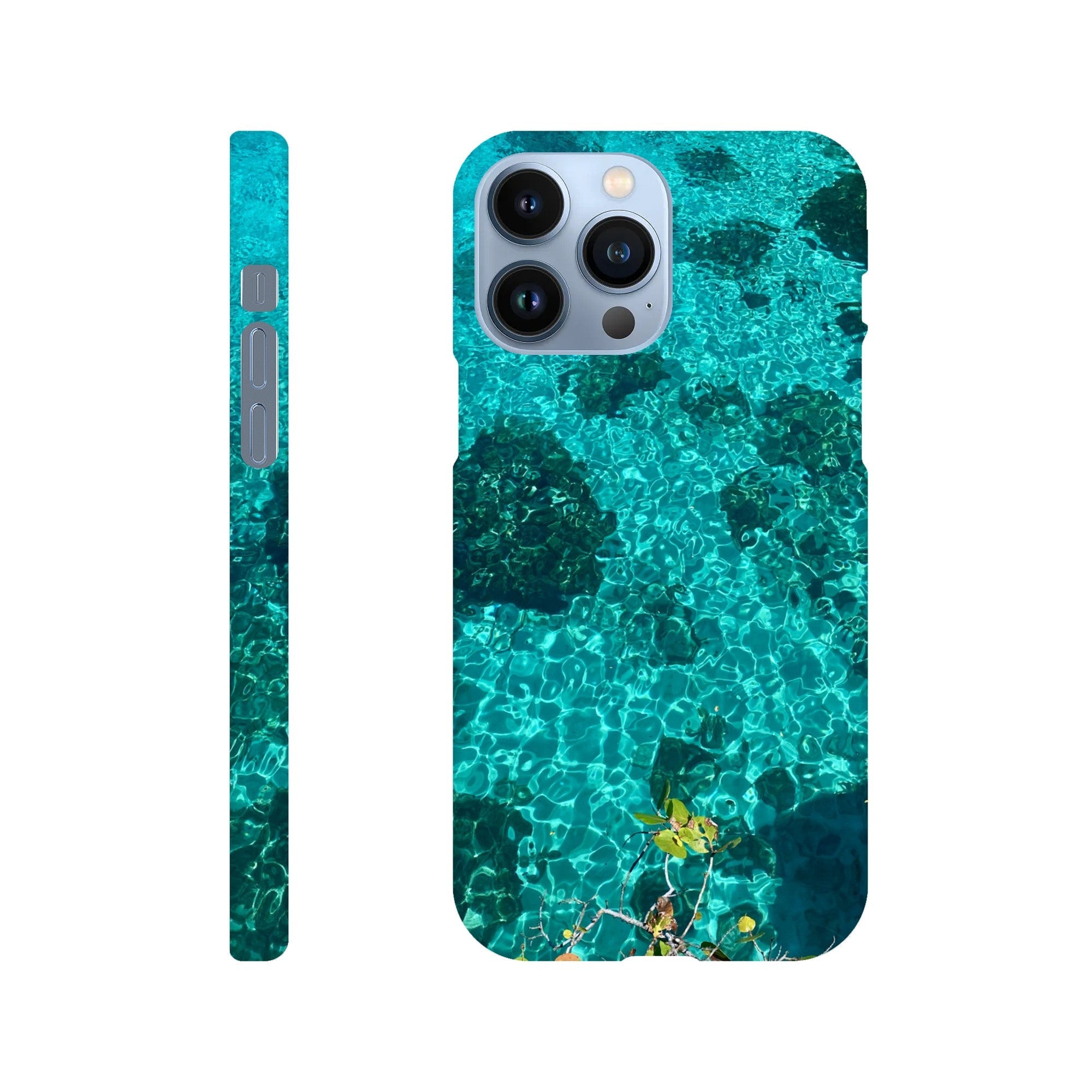 Blue slim iPhone 16 Pro Max case with beach and artistic print, durable and trendy, designed by My Store for stylish protection.