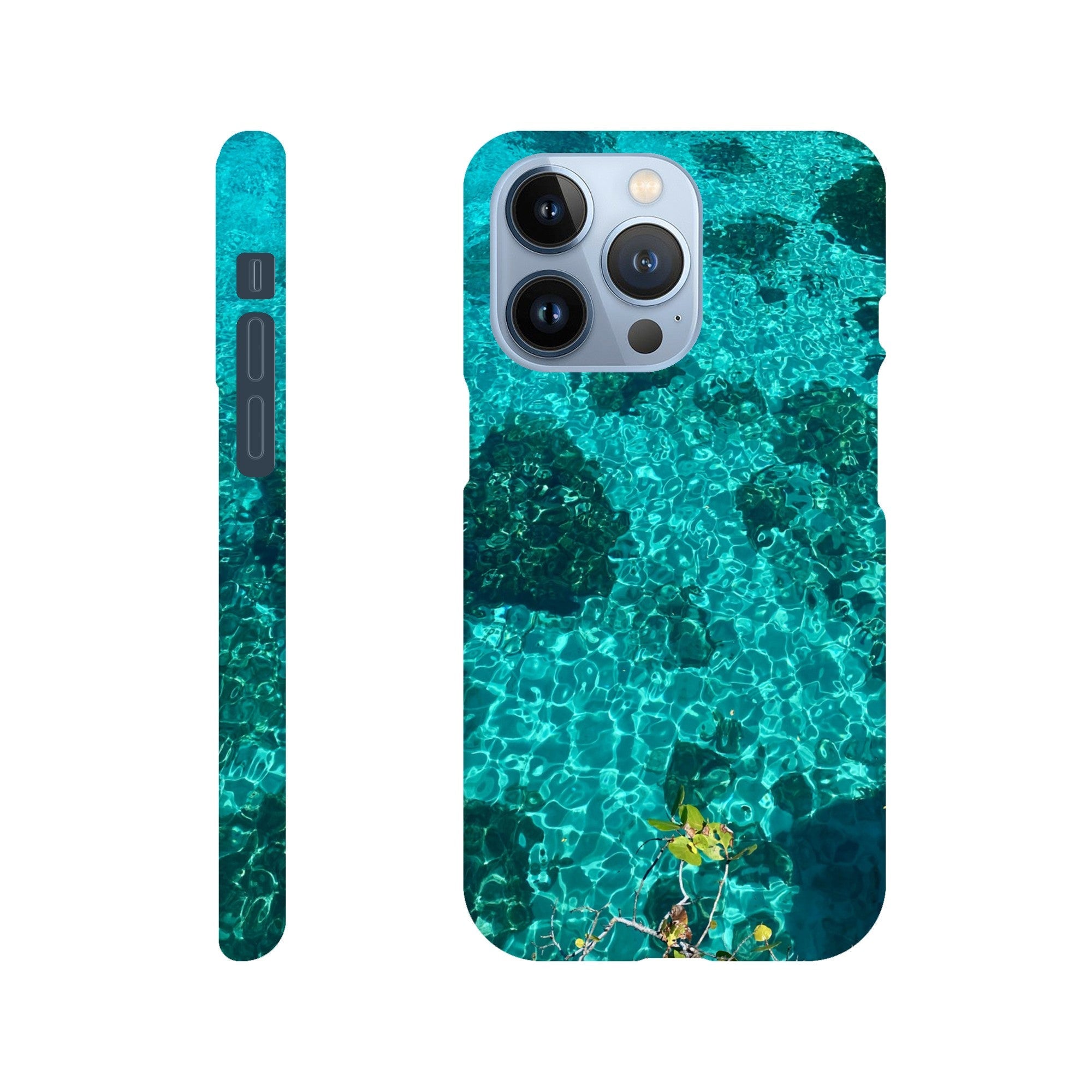 Blue slim iPhone 16 Pro Max case with artistic beach print, durable and trendy phone cover from My Store.
