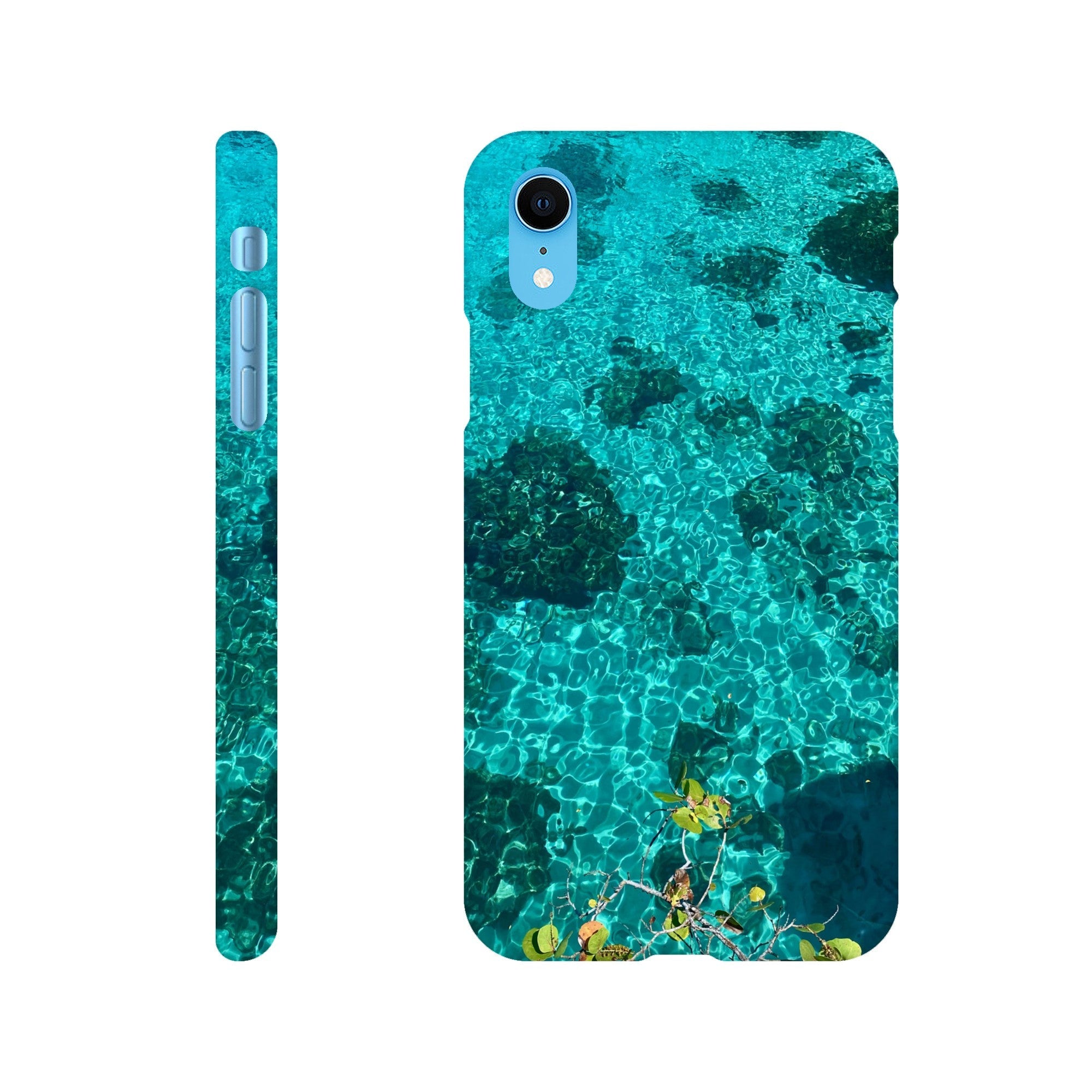 Blue slim iPhone 16 Pro Max case with artistic beach print, durable design, trendy style, ideal gift for her, by My Store.