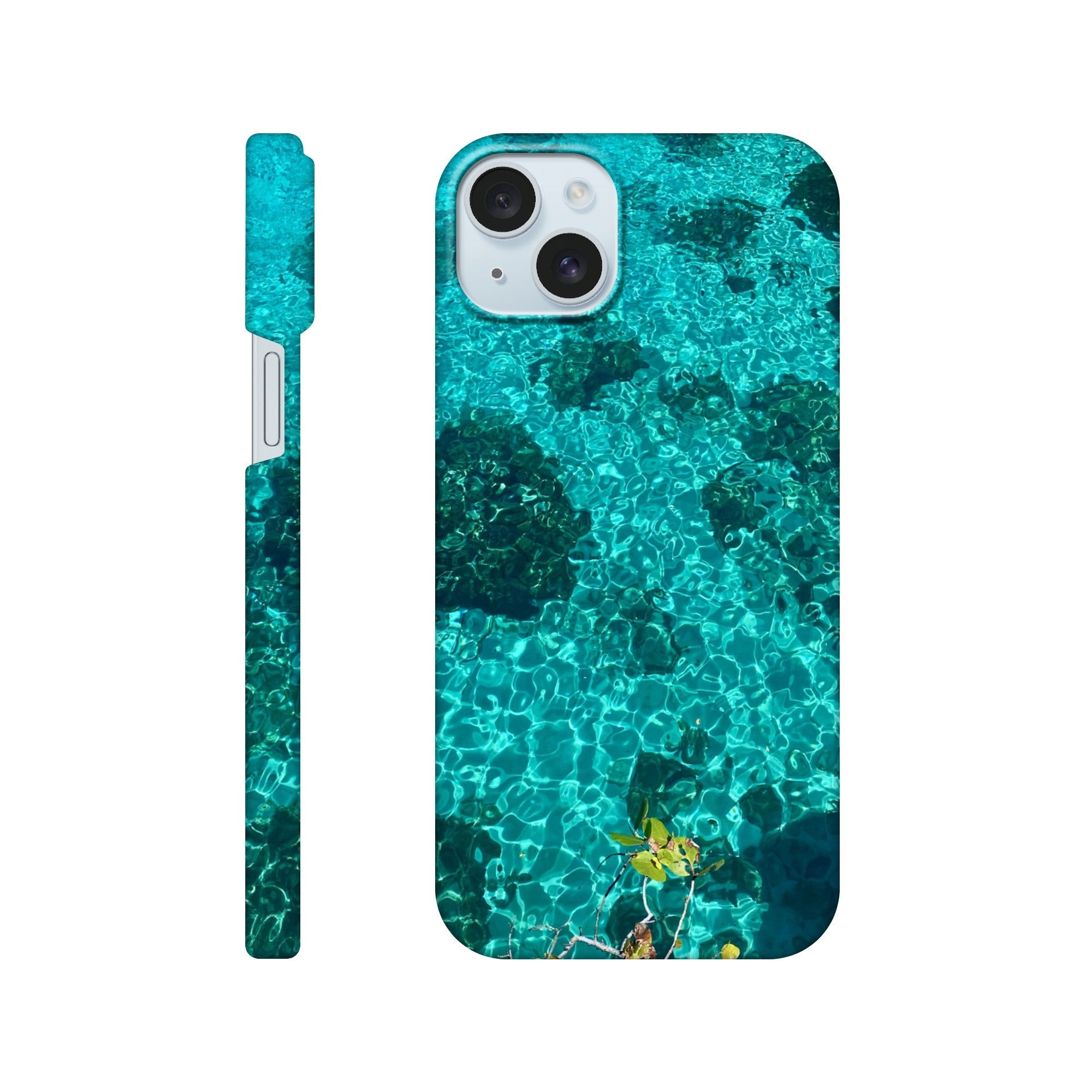 Blue Slim iPhone 16 Pro Max case with beach print, artistic design, durable material, trendy style, perfect gift for her.