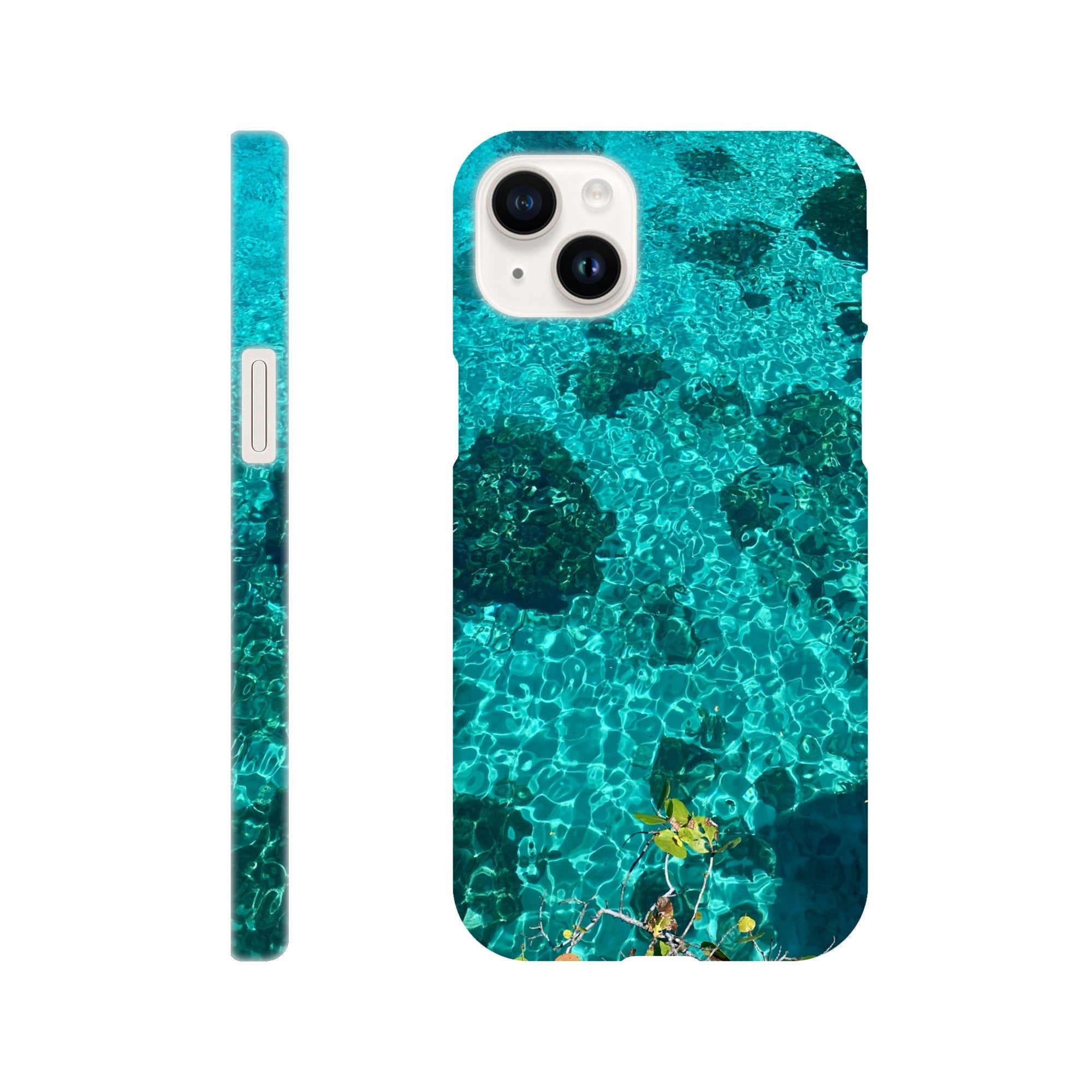 Blue slim iPhone 16 Pro Max case with beach-themed print, durable design, artistic pattern, perfect gift for her.