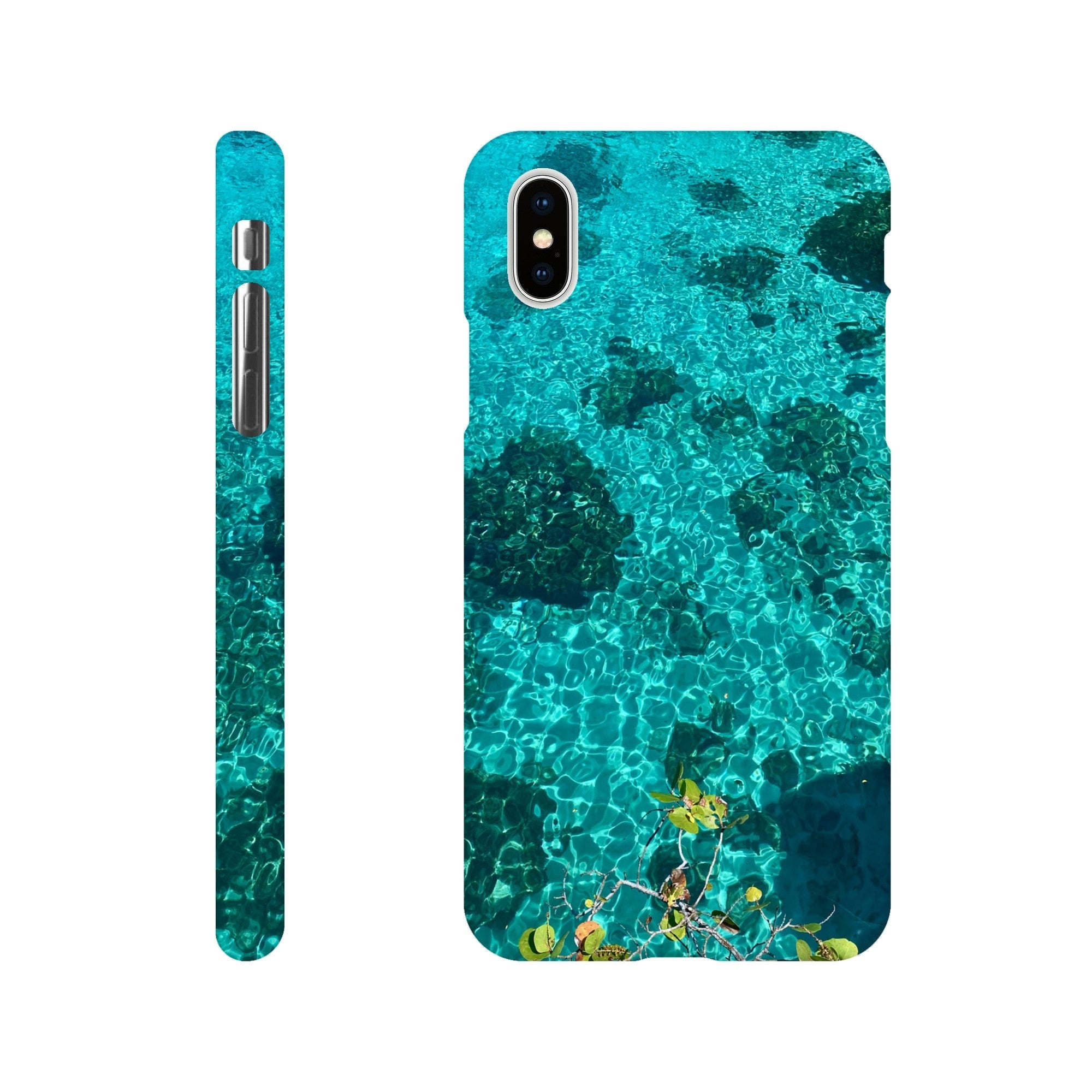 Blue slim iPhone 16 Pro Max case with beach-inspired artistic print, durable design, perfect trendy gift for her.