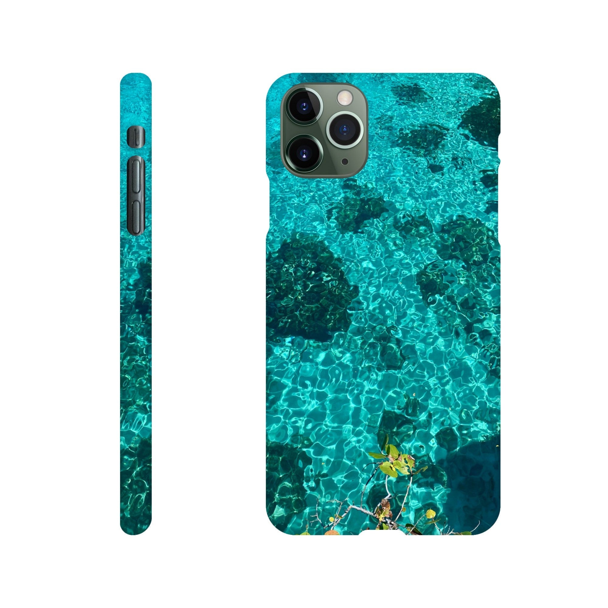Blue Slim iPhone 16 Pro Max cover with artistic beach print, durable and trendy phone case for her.