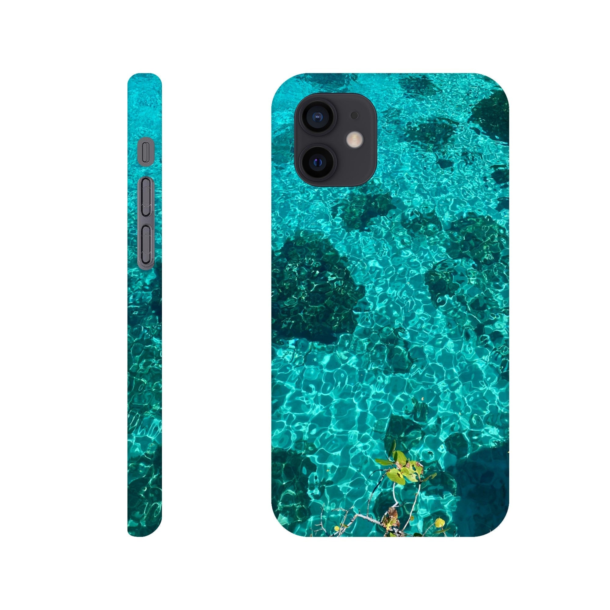 Blue Slim iPhone 16 Pro Max case with artistic beach print, durable and trendy, ideal gift for her.
