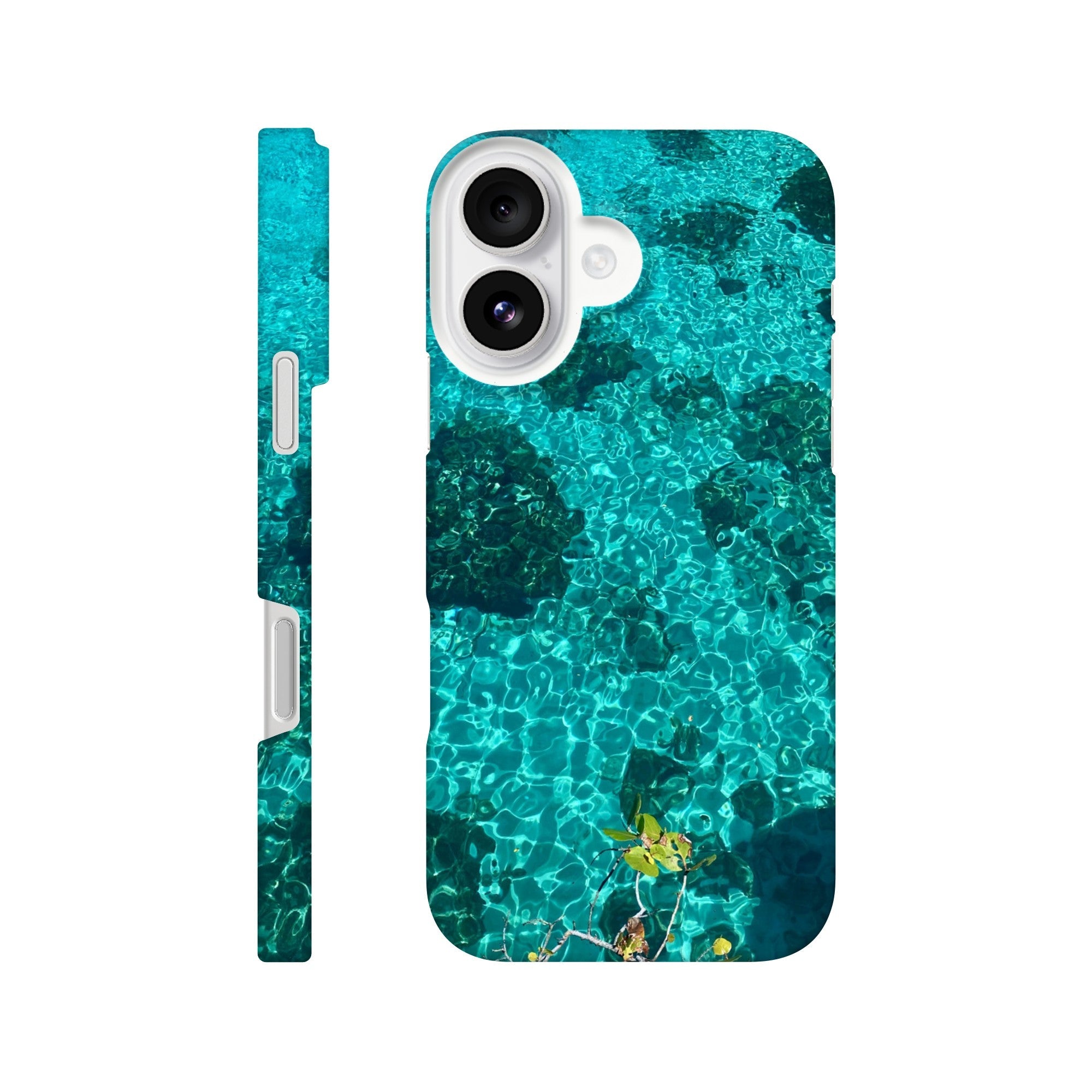 Blue Slim iPhone 16 Pro Max cover with artistic beach print, durable design, trendy style, perfect gift for her.