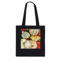 Autumn Harvest tote bag made of print material with rustic pumpkin and gourd farmhouse design, perfect for fall shopping and outings.