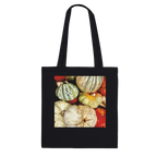 Autumn Harvest tote bag made of print material with rustic pumpkin and gourd farmhouse design, perfect for fall shopping and outings.
