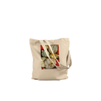 Rustic autumn harvest tote bag with pumpkin and gourd print, made from natural print material, farmhouse market style.