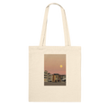Cotton beach tote bag with harvest full moon and vegetable print, eco-friendly shopping and beach tote by My Store.