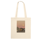 Cotton beach tote bag with harvest full moon and vegetable print, eco-friendly shopping and beach tote by My Store.