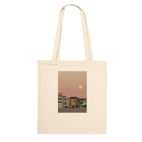 Cotton beach tote bag with harvest full moon and vegetable print, eco-friendly shopping and beach tote by My Store.