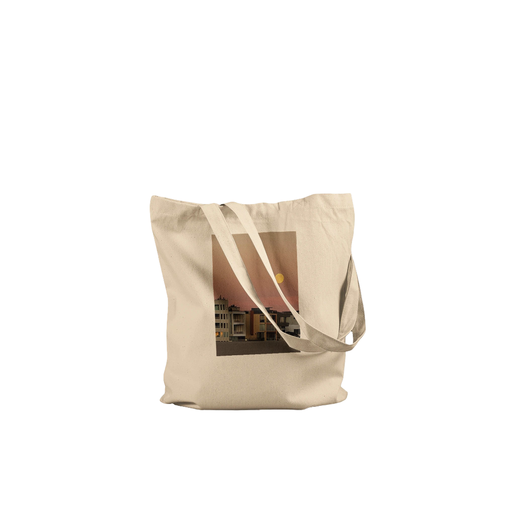 Cotton beach tote bag with print design featuring vegetables and a full moon, eco-friendly shopping and harvest tote by My Store.